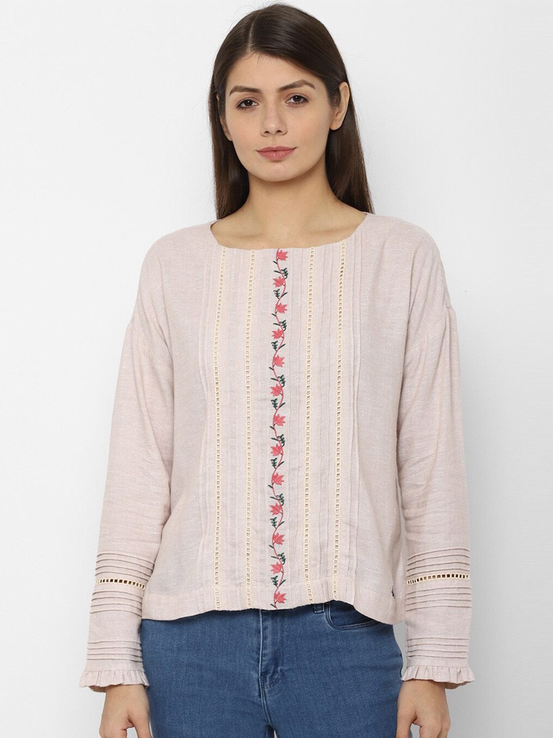 

Allen Solly Woman Women Rose Pink Floral Embroidered Top
