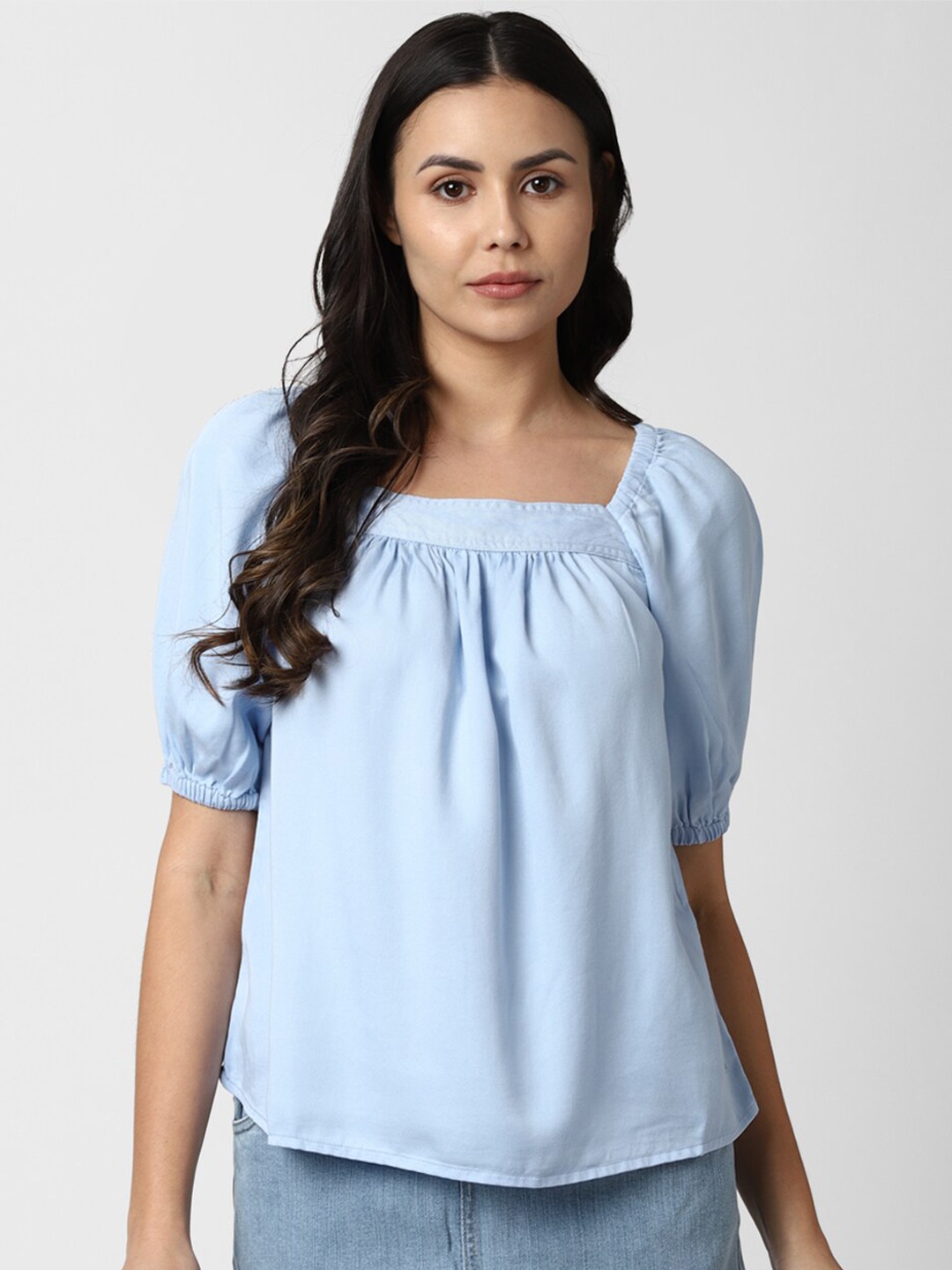 

Van Heusen Woman Blue Solid Square Neck Regular Top