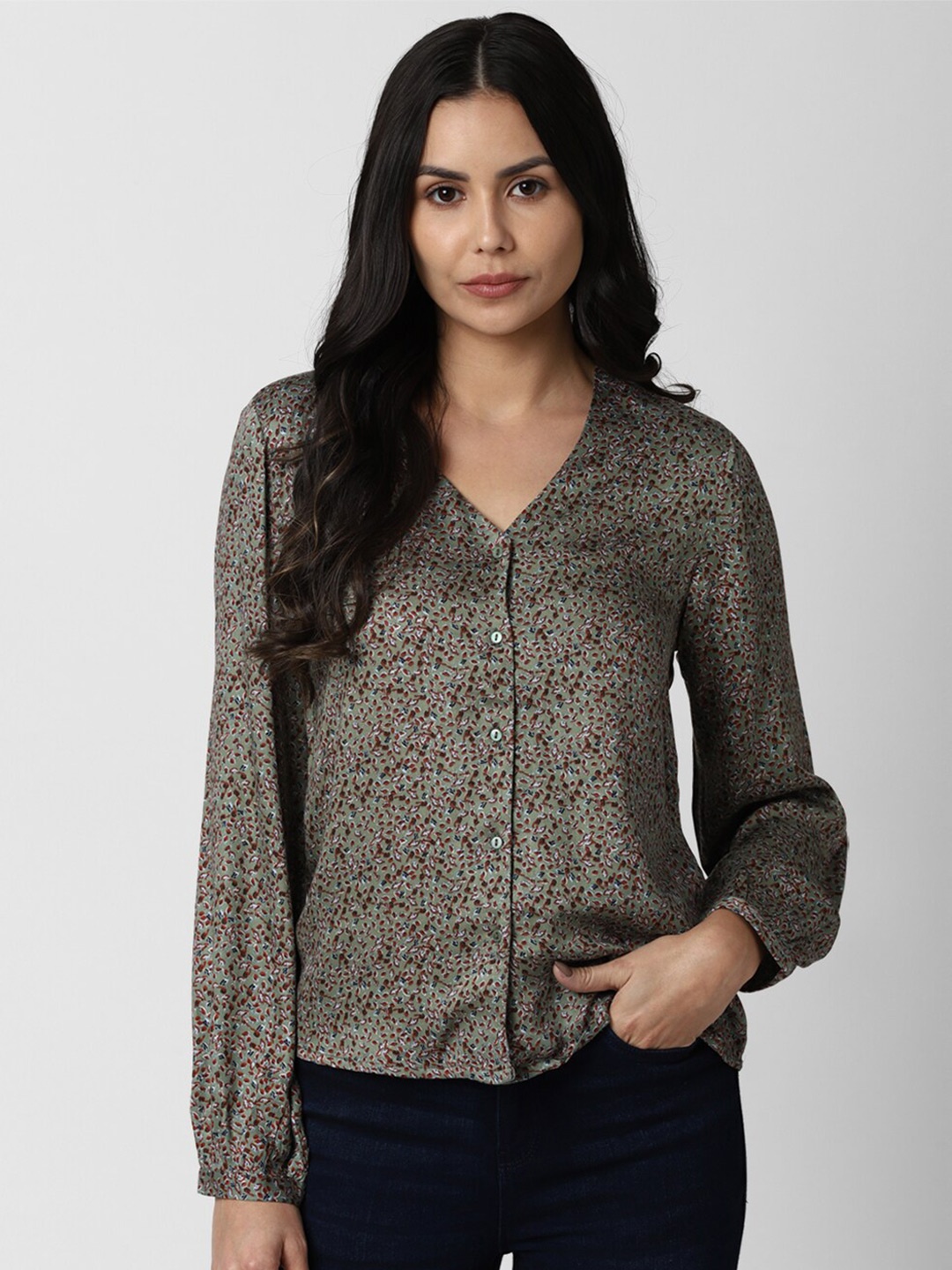 

Van Heusen Woman Grey Animal Print Top