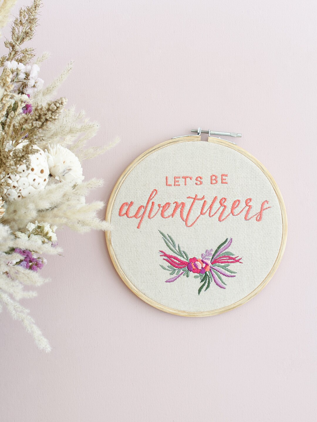 

The Wishing Chair White & Pink Embroidered Wooden Wall Decor Hoop