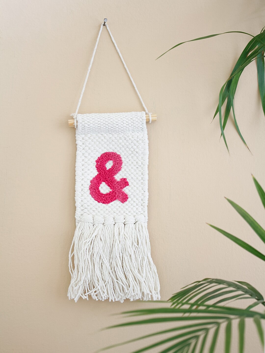 

The Wishing Chair Off White & Pink Solid Monogram Mini Wall Hanging