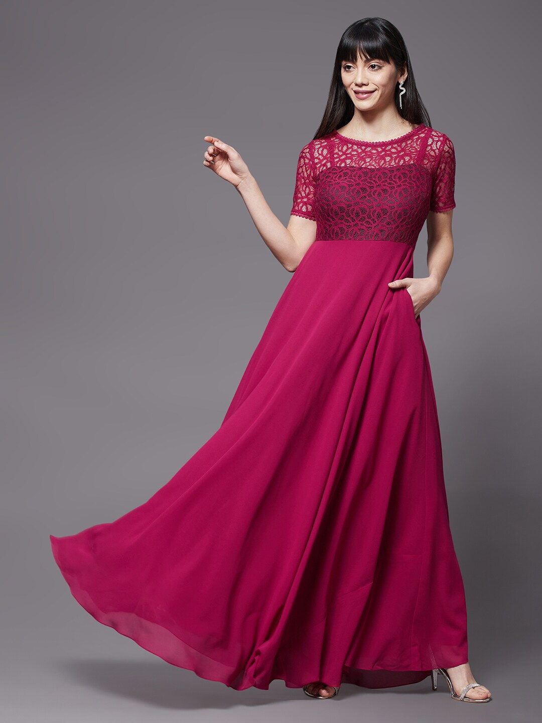 

Miss Chase Pink Embellished Georgette Maxi Dress