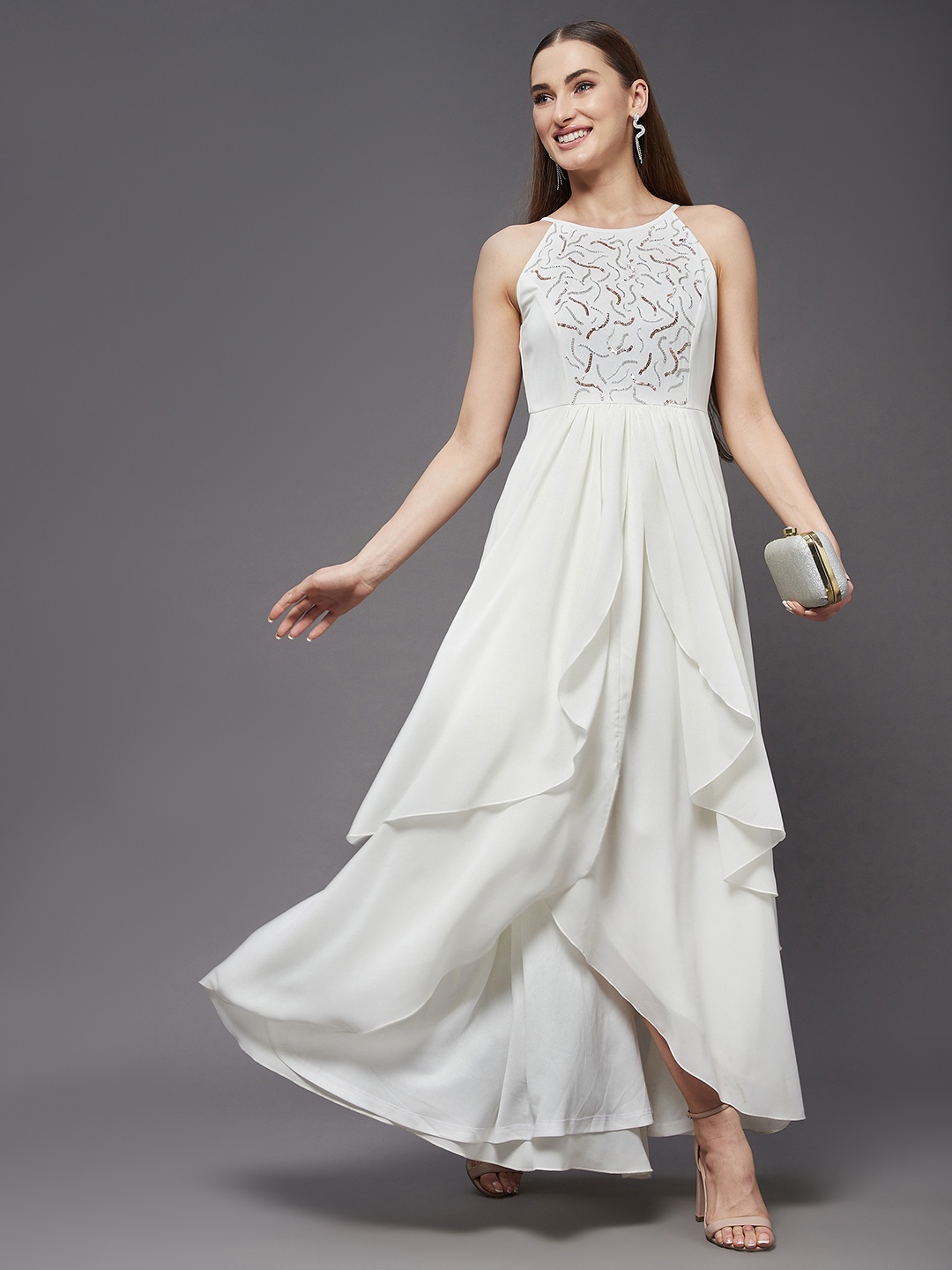 

Miss Chase Off White Georgette Maxi Dress