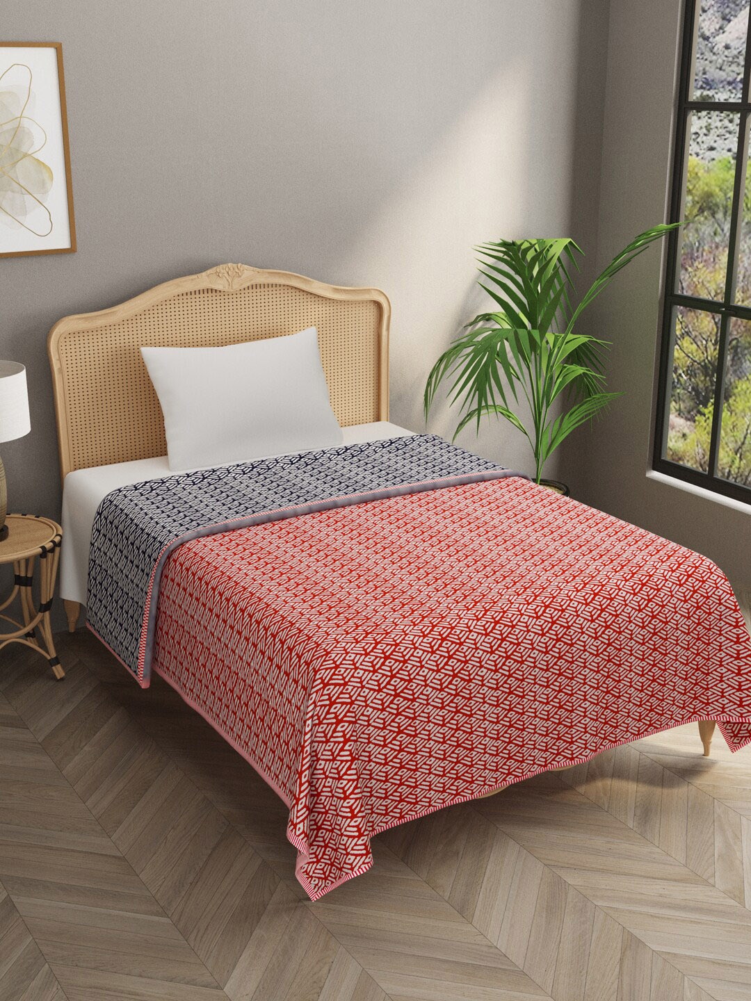 

Gulaab Jaipur Red & White Geometric AC Room 350 GSM Single Bed Dohar