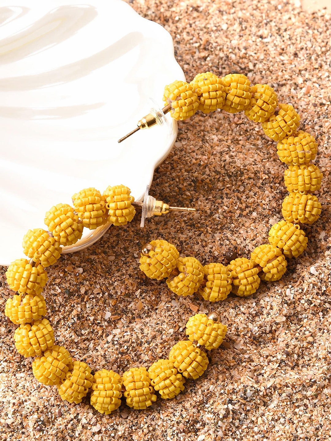 

ToniQ Yellow Circular Drop Earrings