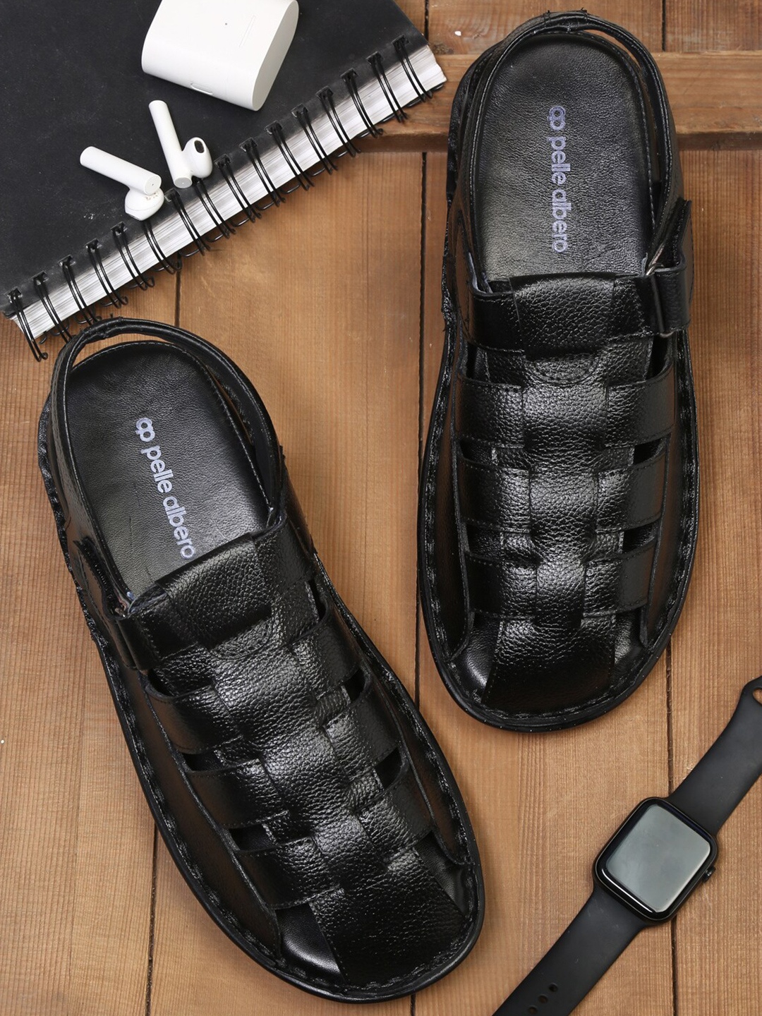 

pelle albero Men Black Leather Comfort Sandals