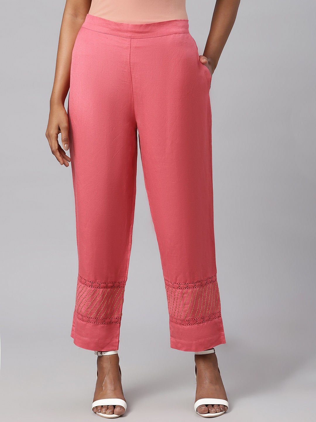 

Linen Club Woman Pink Easy Wash Sustainable Trousers