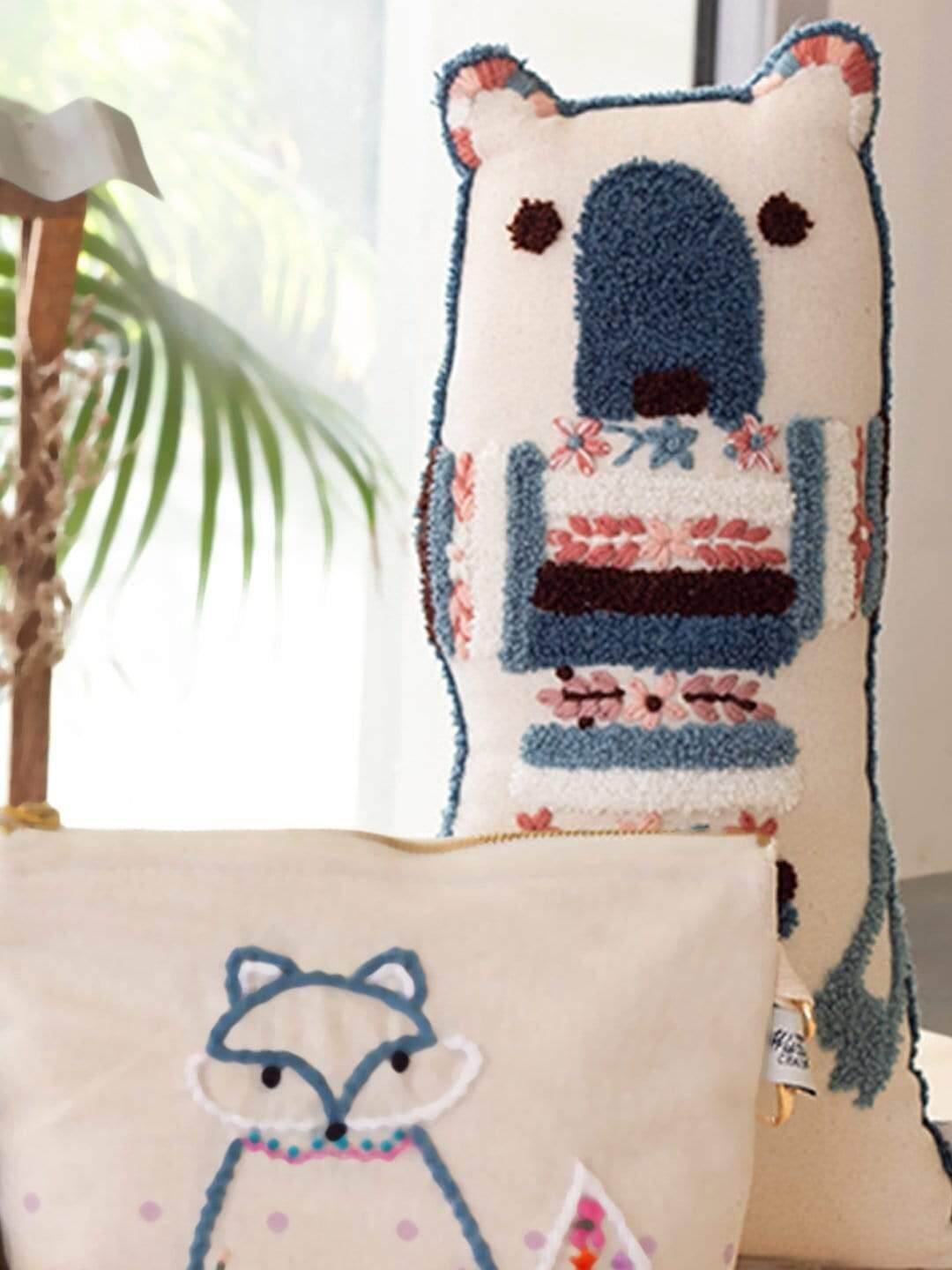 

The Wishing Chair Kids White & Blue Little Bear-Shaped Cushion