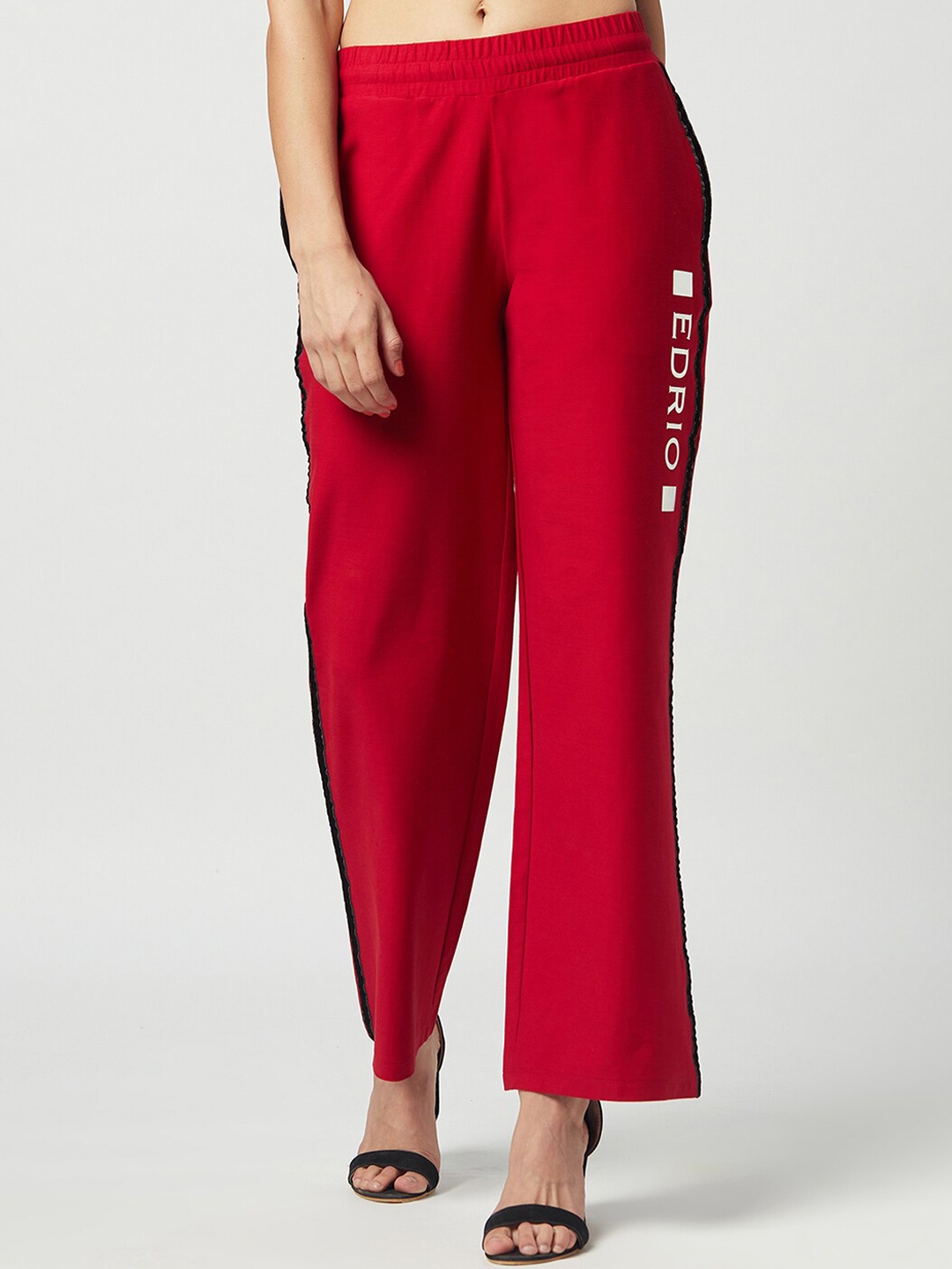 

EDRIO Women Red Solid Relaxed-Fit Cotton Track Pants