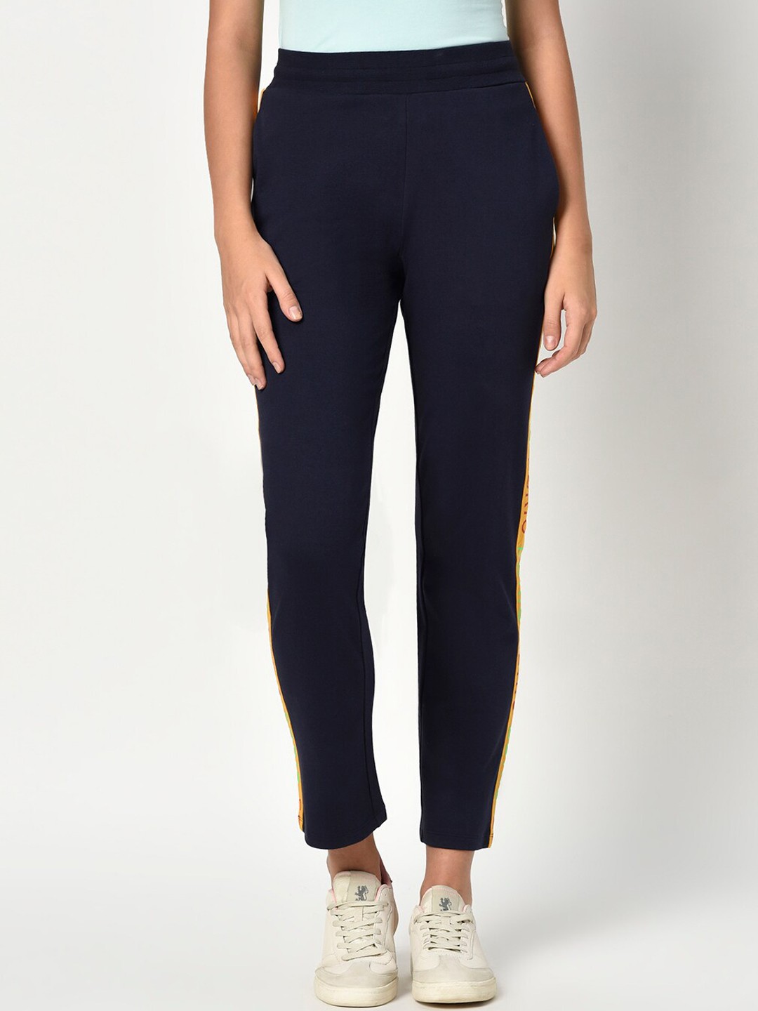 

EDRIO Women Navy Blue Solid Cotton Track Pants