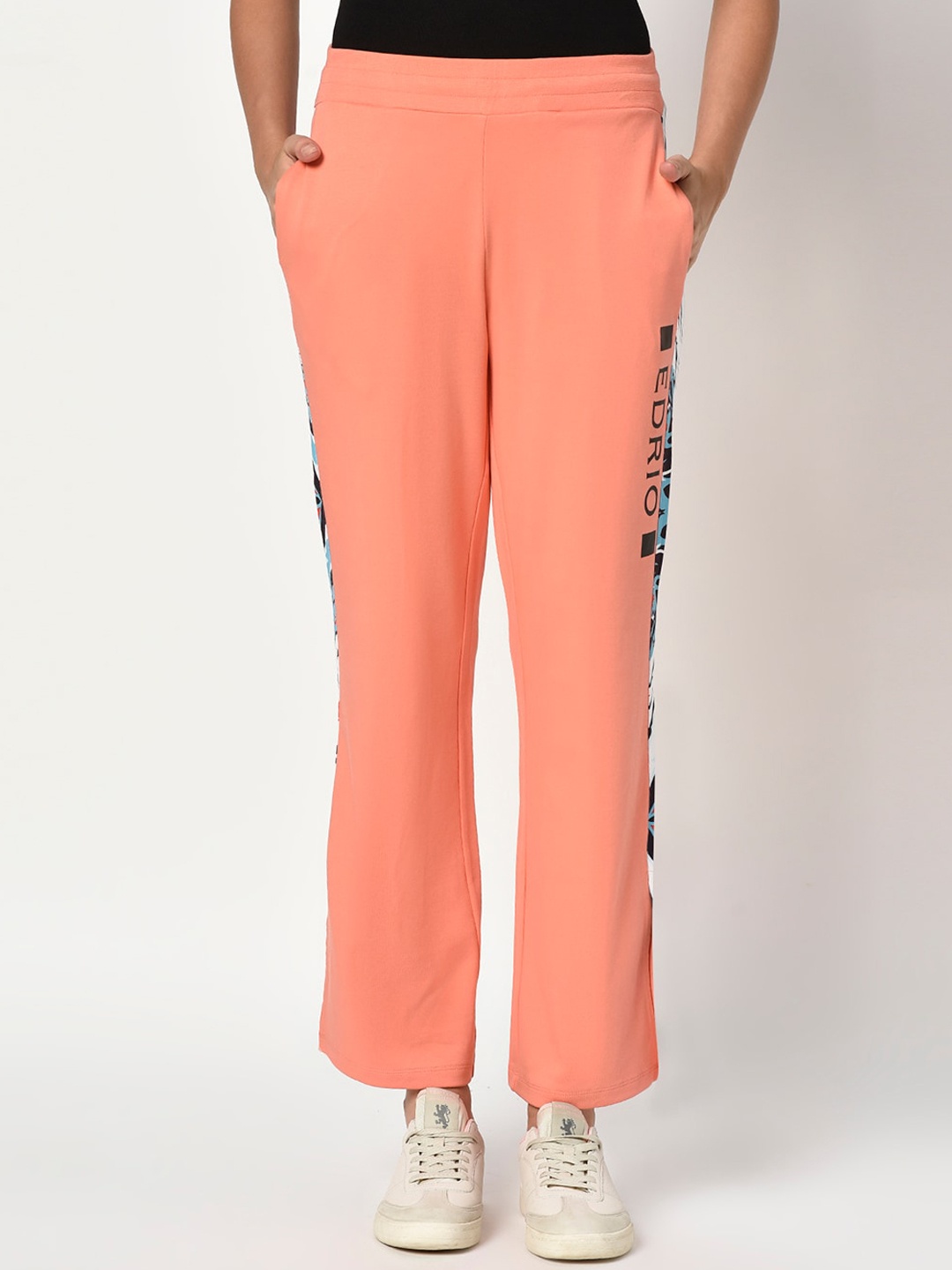 

EDRIO Women Coral Orange Solid Relaxed-Fit Cotton Track Pants