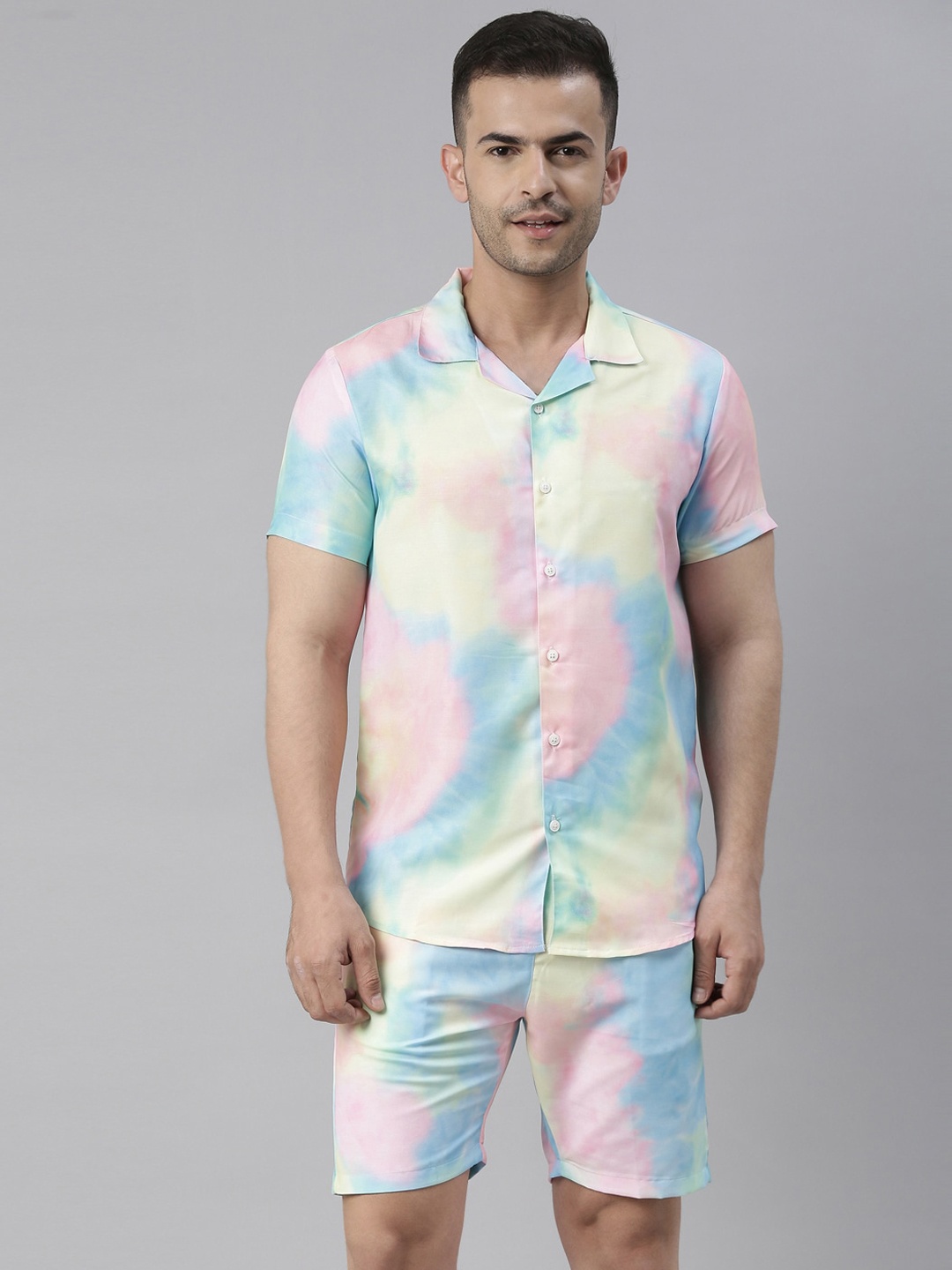 

Bushirt Men Pink & Blue Printed Night suit