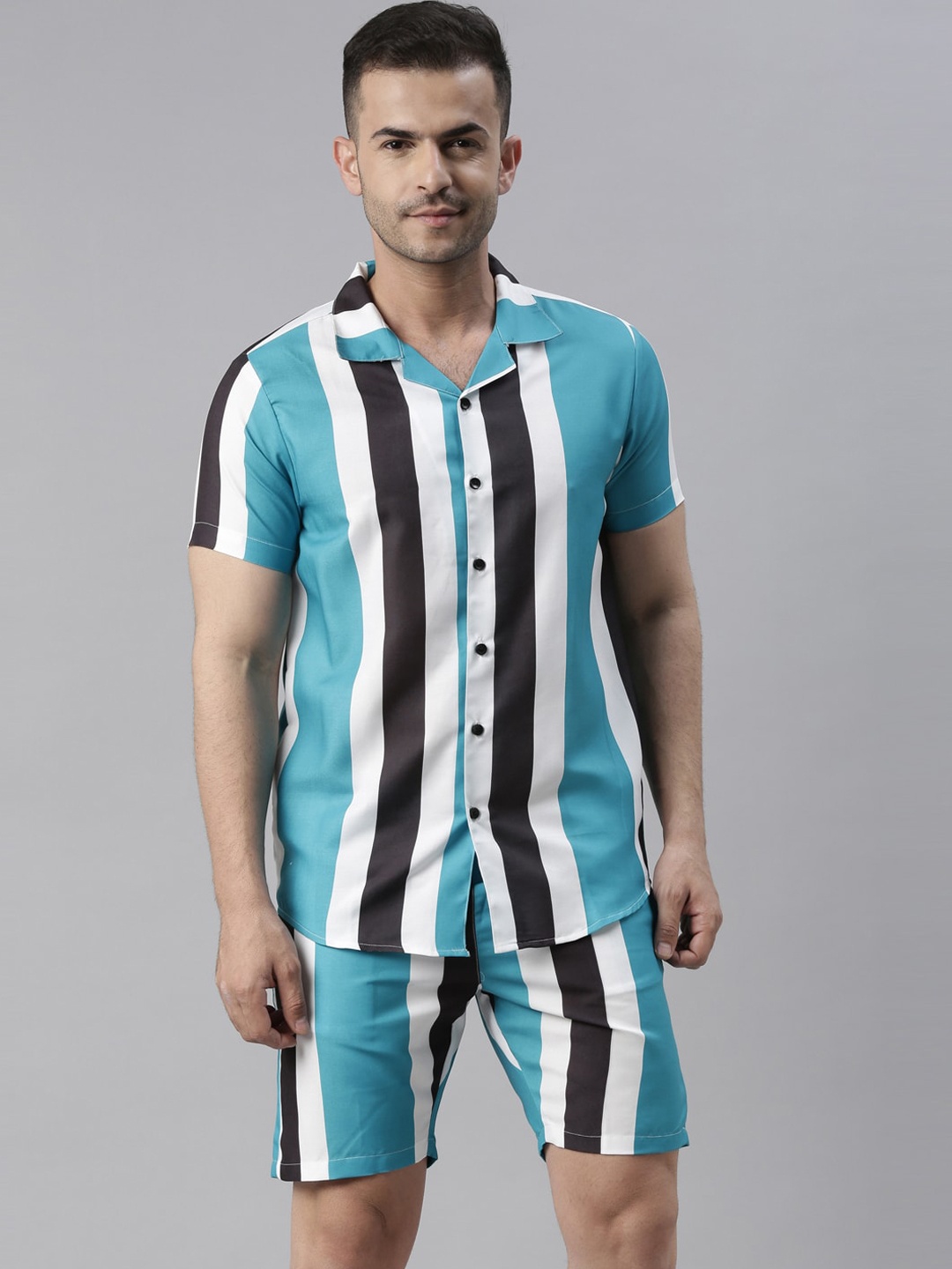 

Bushirt Men Blue & White Striped Night suit