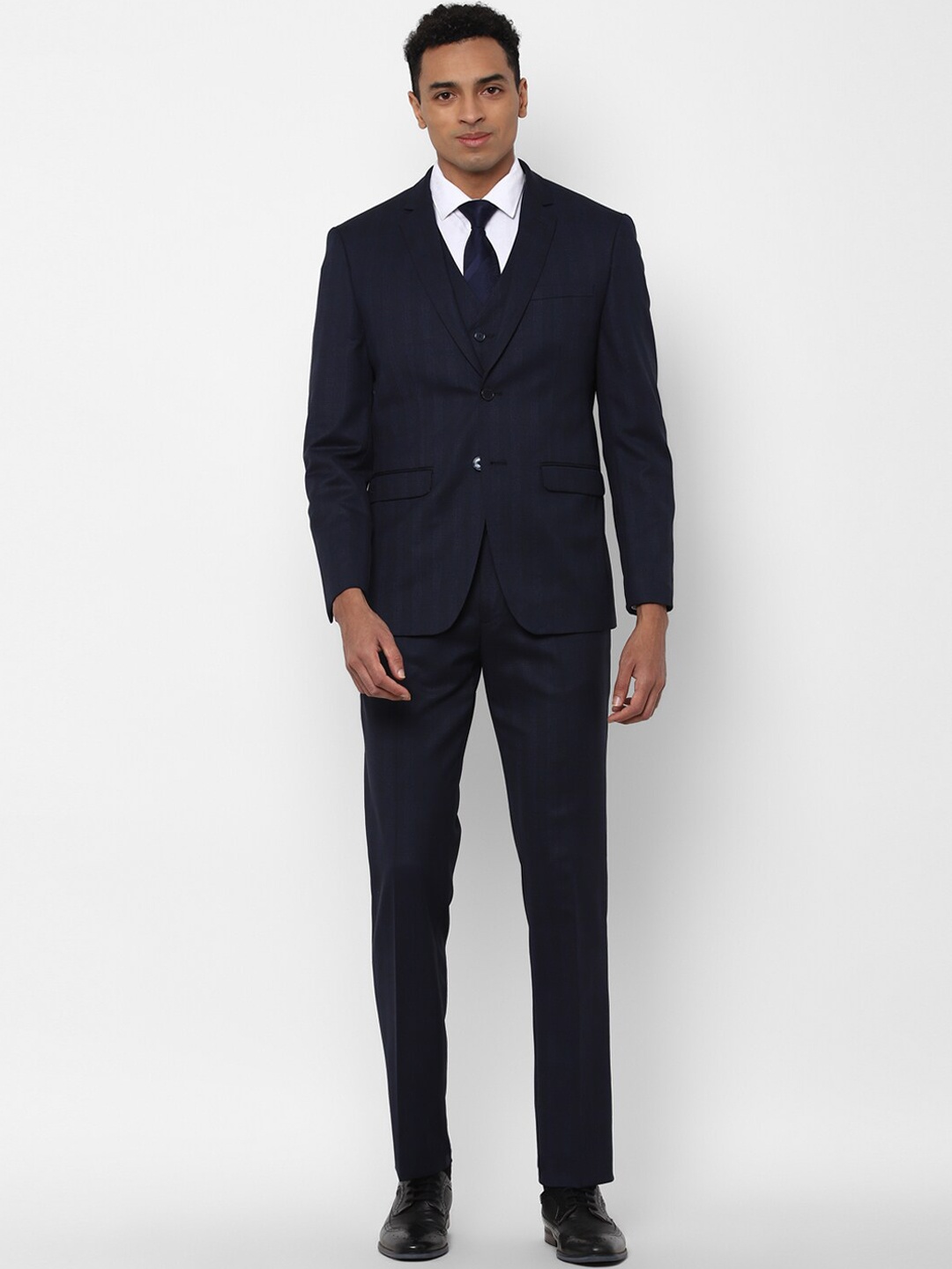 

Allen Solly Men Navy Blue Checked Three Piece Single Breasted Slim-Fit Formal Suits