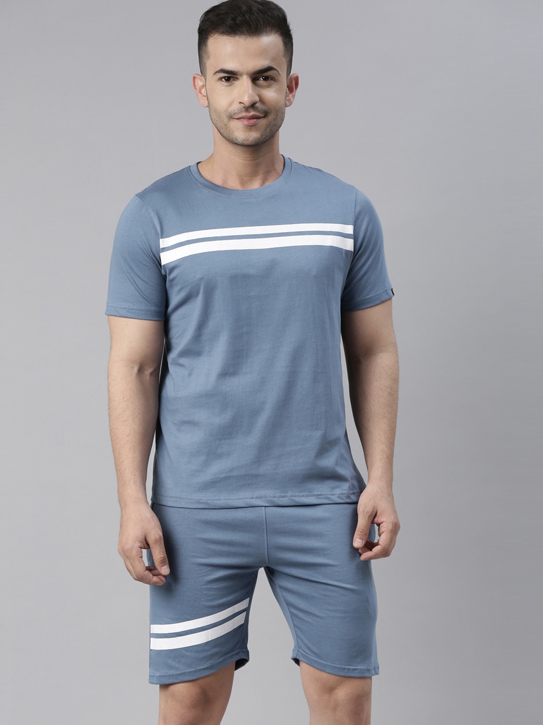 

Bushirt Men Blue & White Striped Pure Cotton Night suit