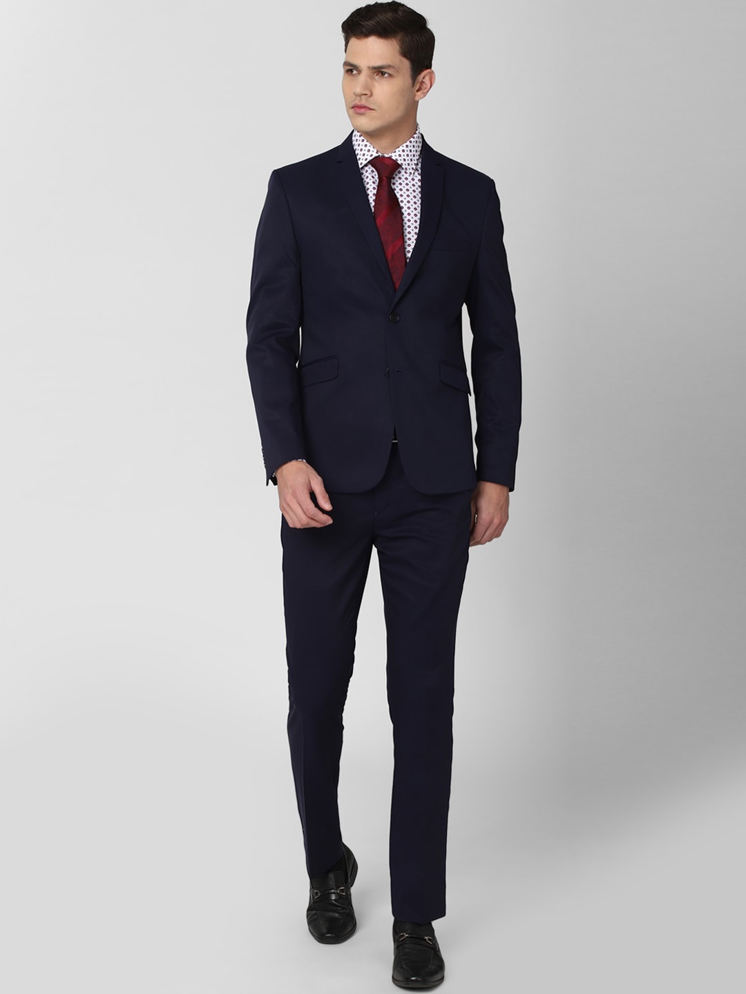 

V Dot Men Navy Blue solid Skinny-fit Single-Breasted 2-Piece Formal Suit