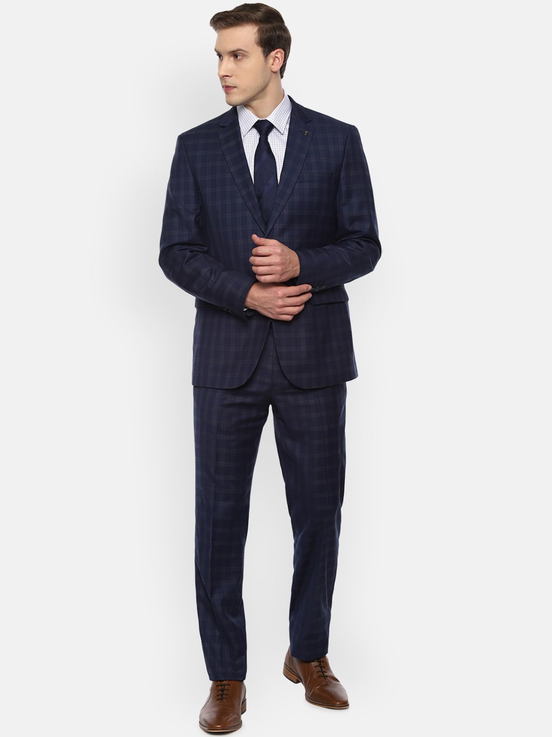 

Van Heusen Men Navy Blue Checked Single-Breasted Slim-Fit Two-Piece Suit