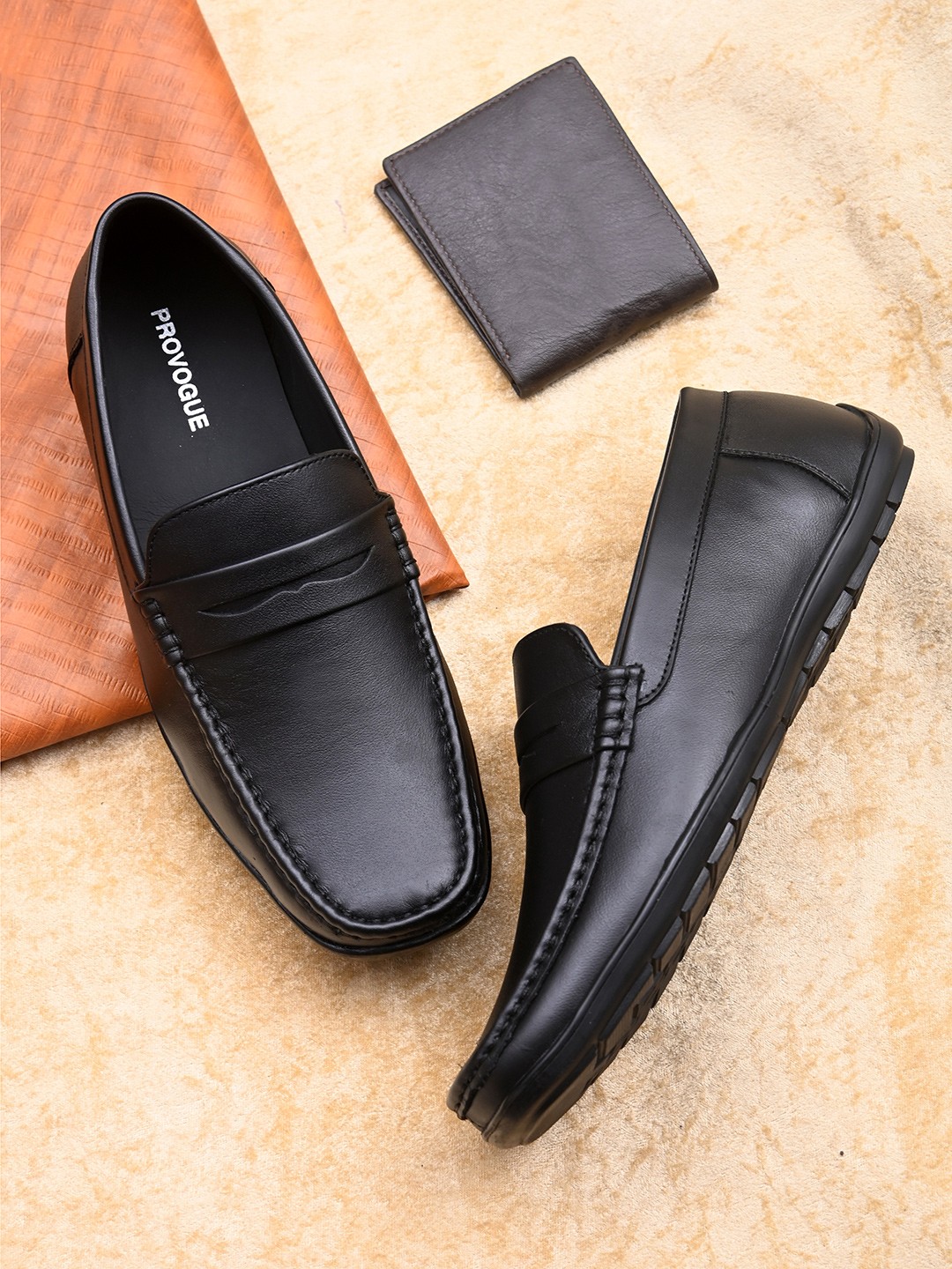

Provogue Men Black Solid Leather Loafer Formal Shoes