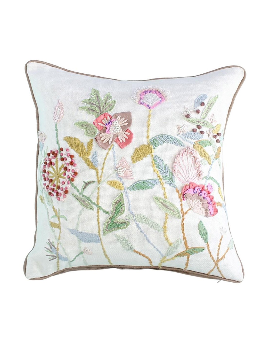 

The Wishing Chair White & Green Embroidered Rectangle Cotton Cushion Cover