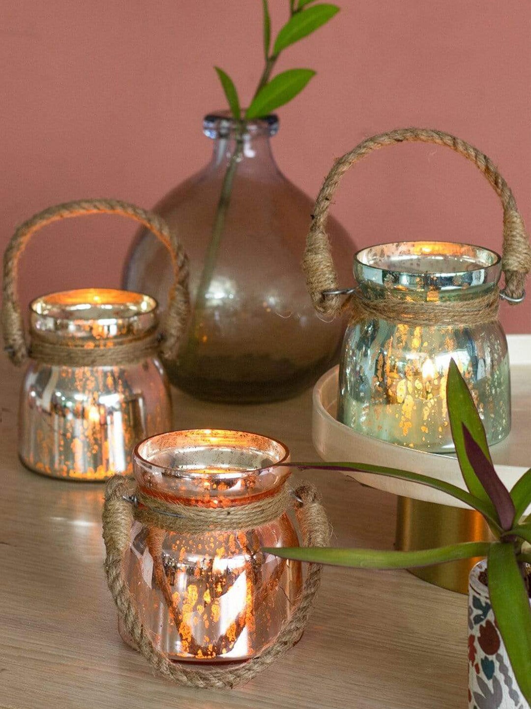

The Wishing Chair Set Of 3 Patterned Glass Candle Holders, Silver