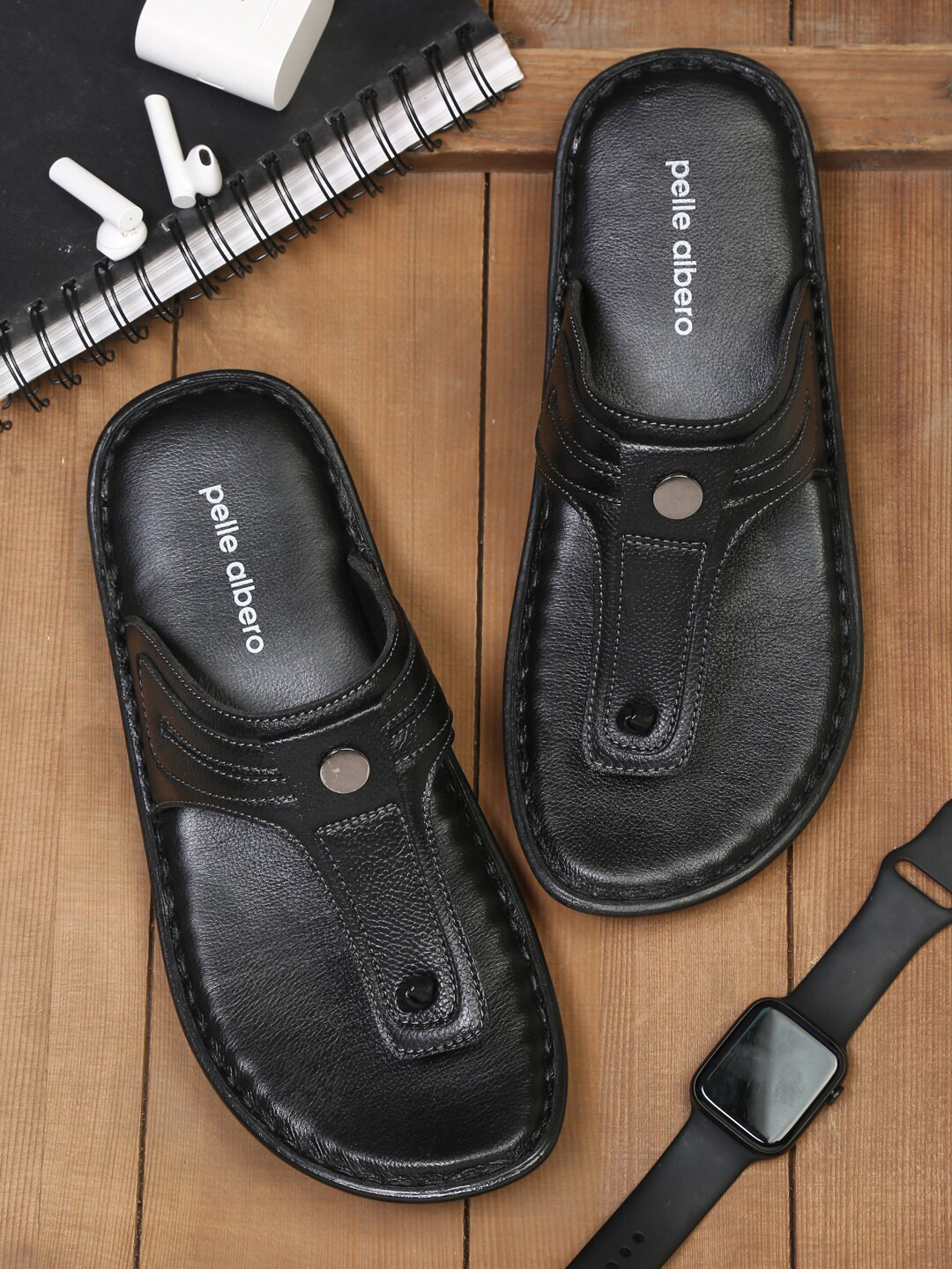 

pelle albero Men Black Leather Comfort Sandals