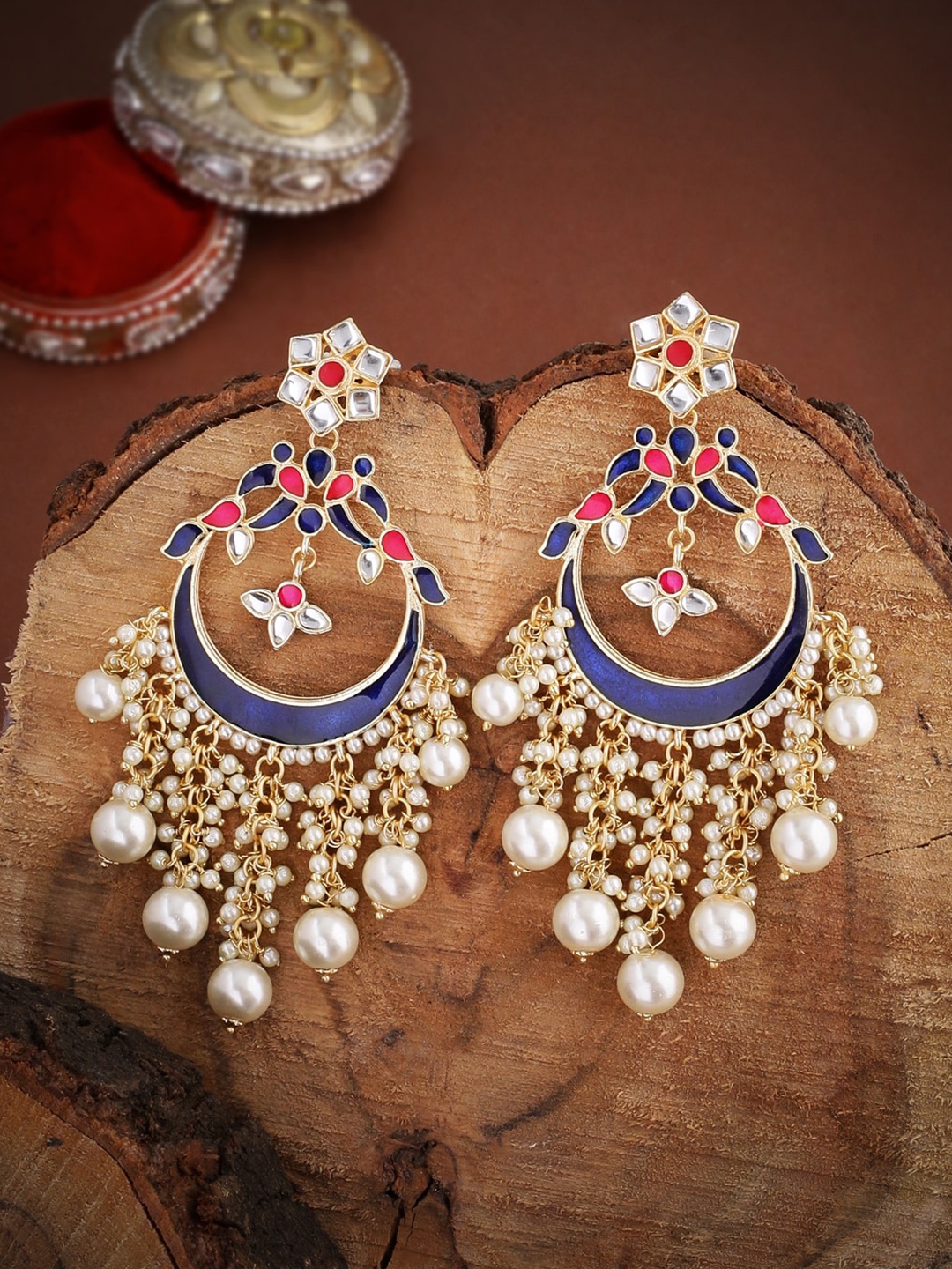 

Shoshaa Blue Crescent Shaped Chandbalis Earrings