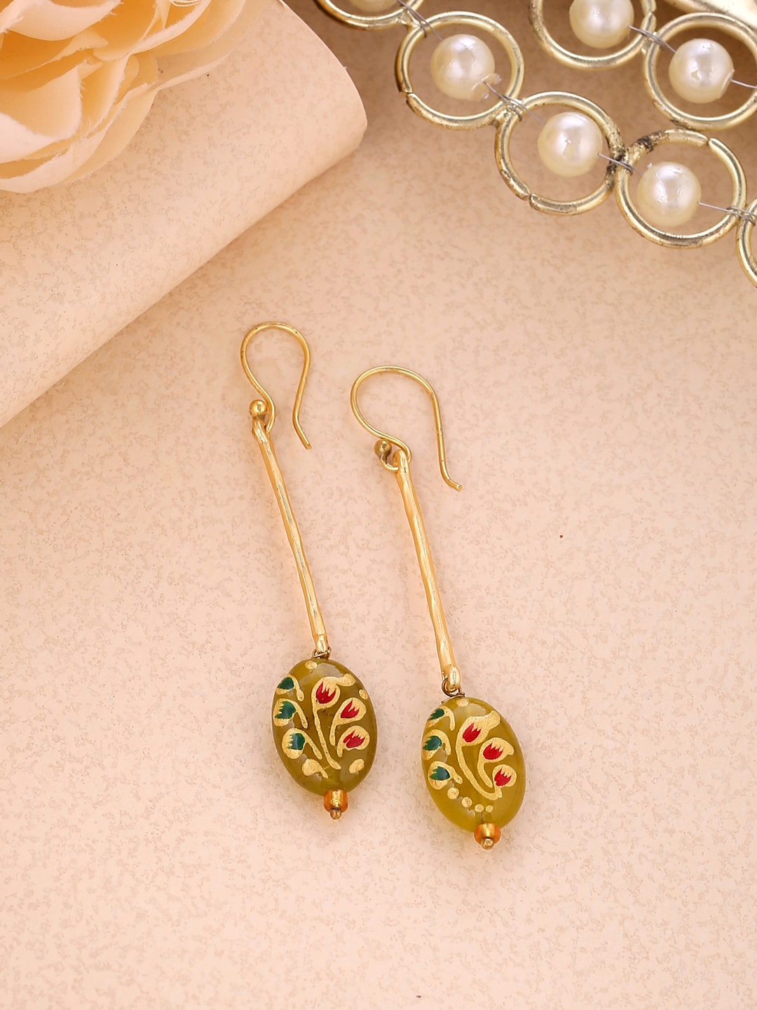

Shoshaa Mustard Teardrop Shaped Drop Earrings