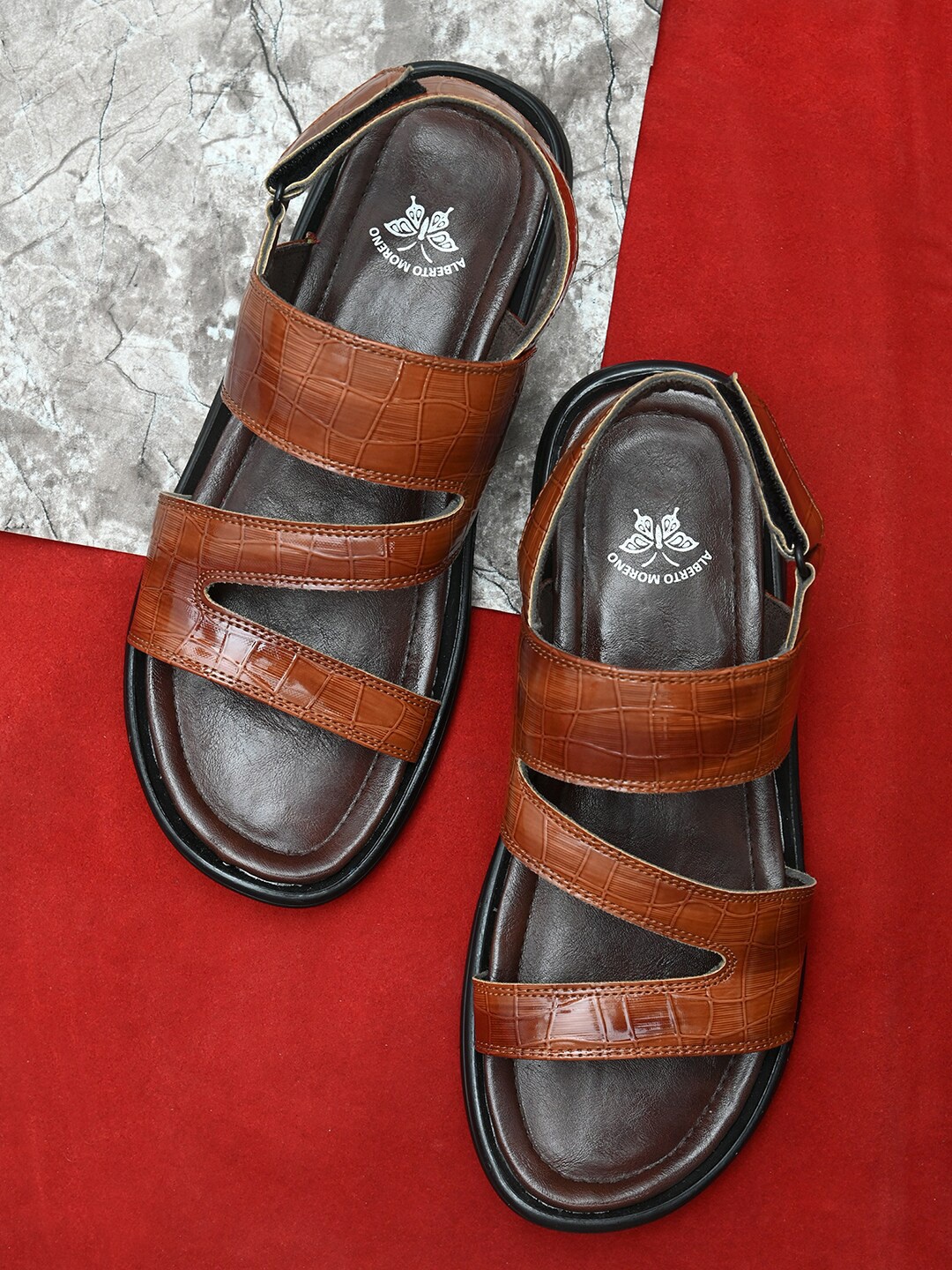 

ALBERTO MORENO Men Tan Brown Comfort Sandals