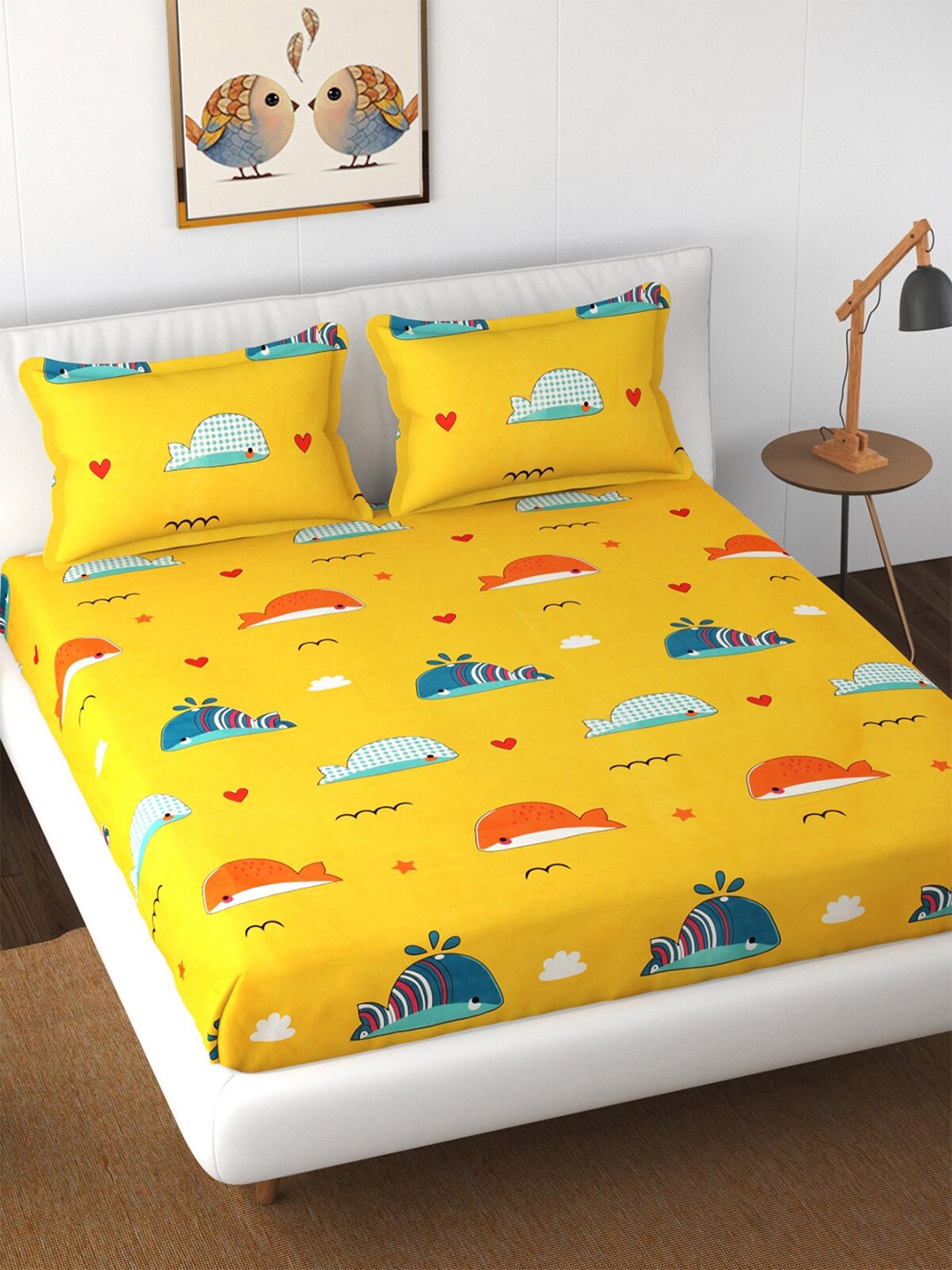 

Florida Yellow & Red Cartoon Characters 144 TC King Bedsheet with 2 Pillow Covers