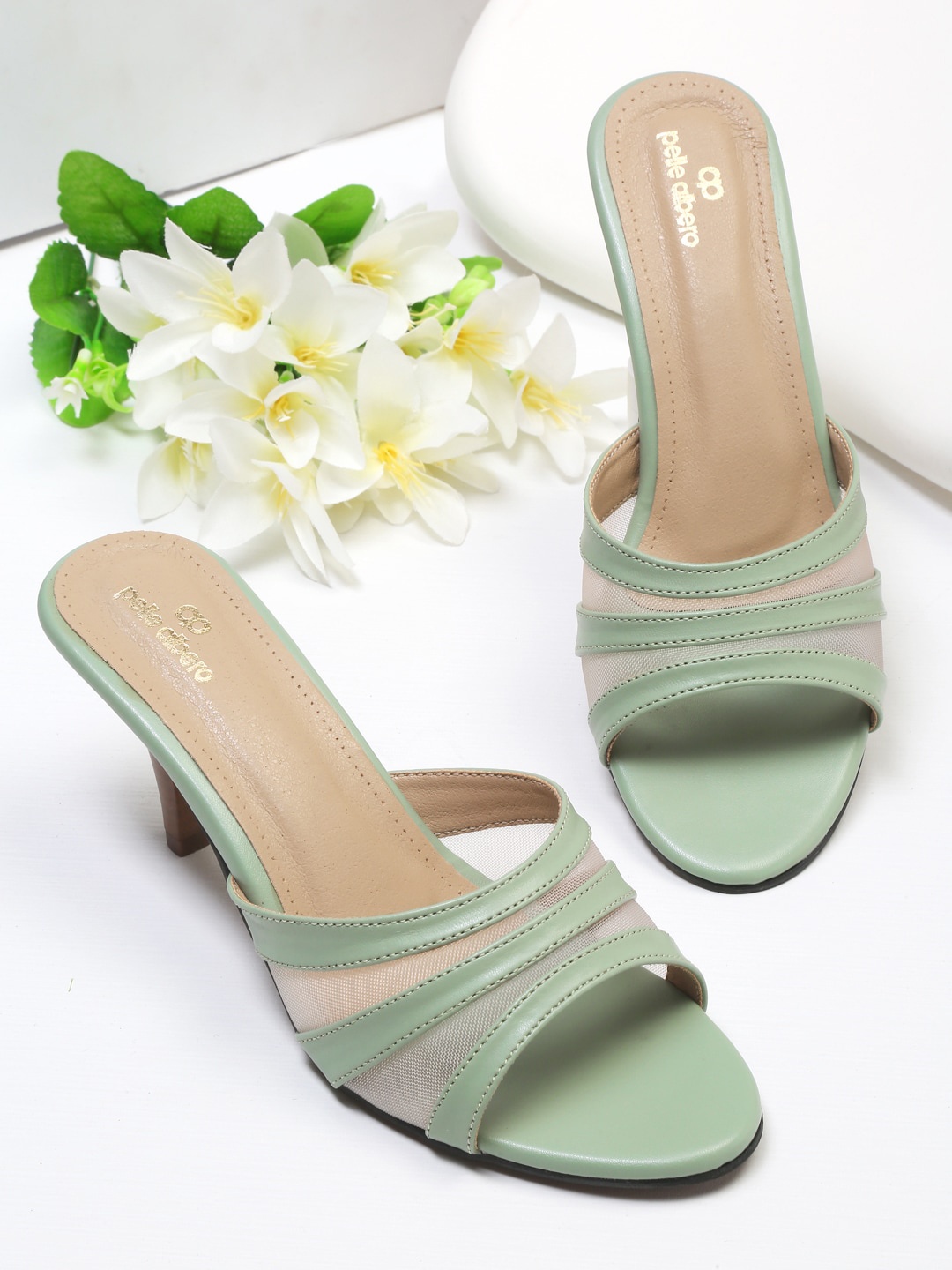 

pelle albero Green Striped Comfort Mules