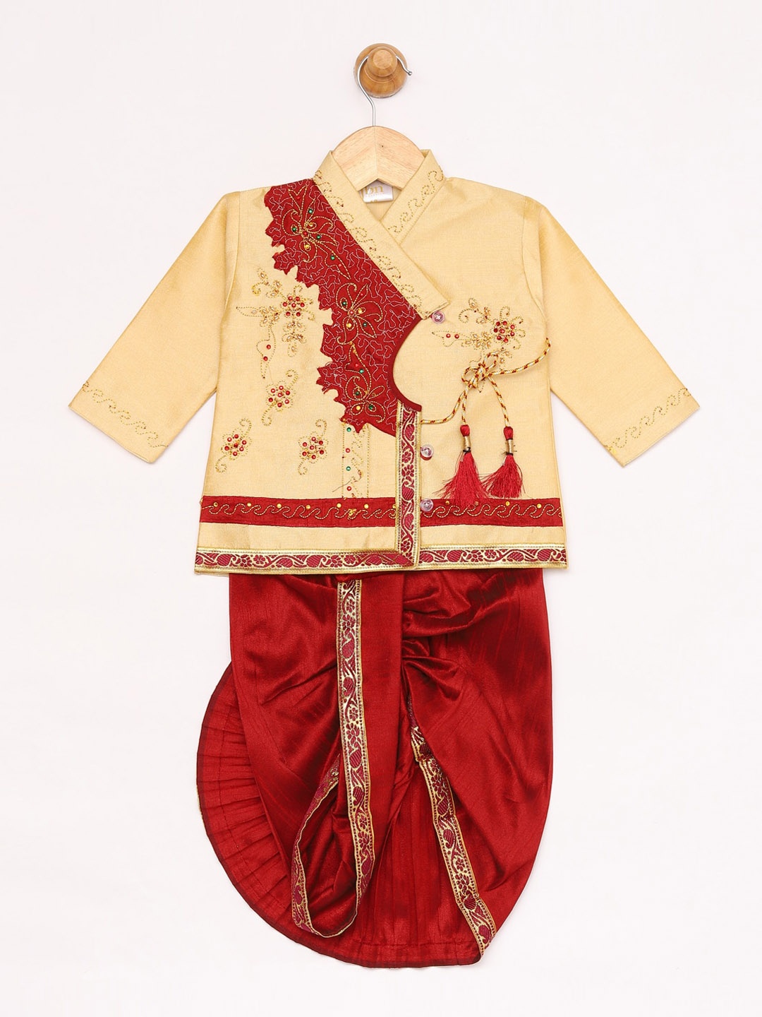 

JBN Creation Boys Gold-Toned Ethnic Motifs Angrakha Thread Work Kurti with Dhoti Pants