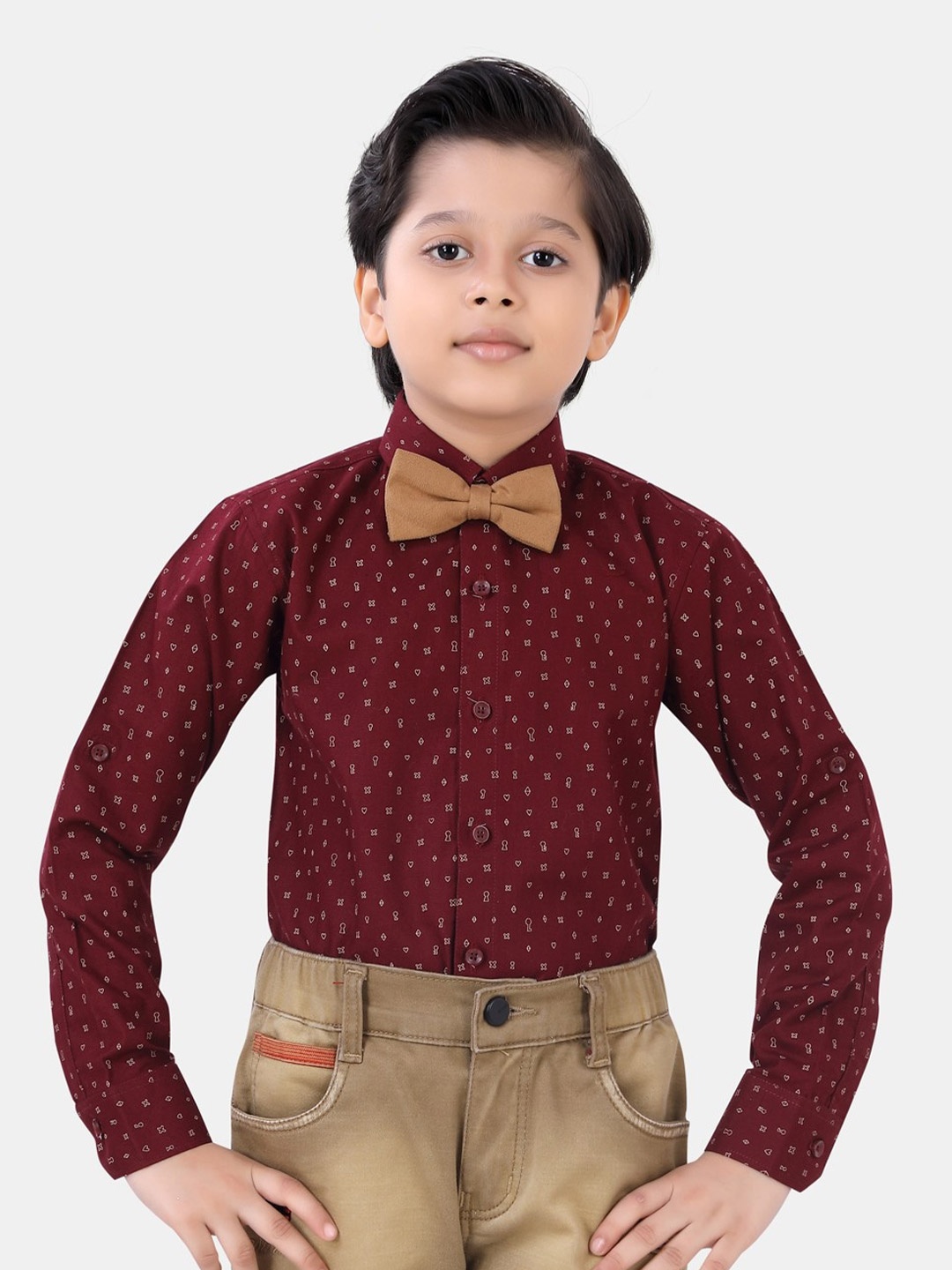 

ROBO FRY Boys Maroon Standard Printed Party Shirt