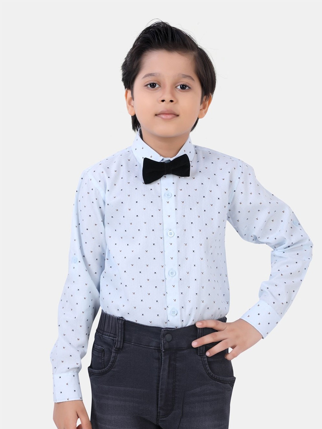 

ROBO FRY Boys Blue Standard Printed Party Shirt