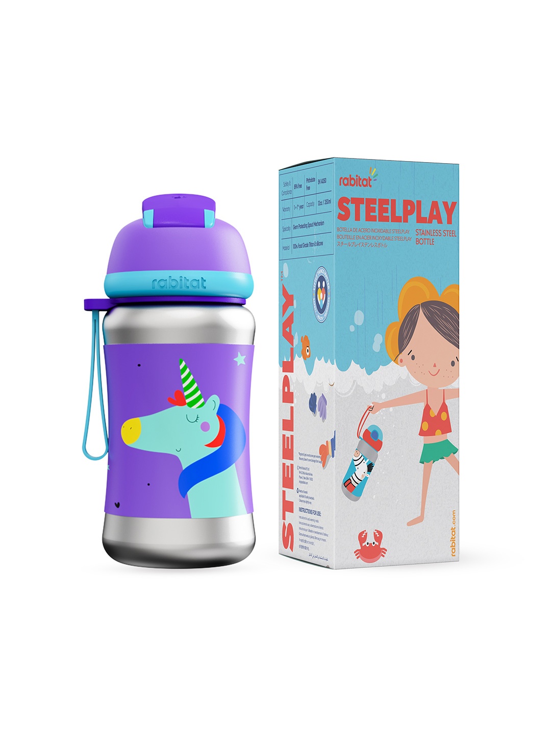 

Rabitat Kids Purple & Blue Printed Stainless Steel Water Bottle