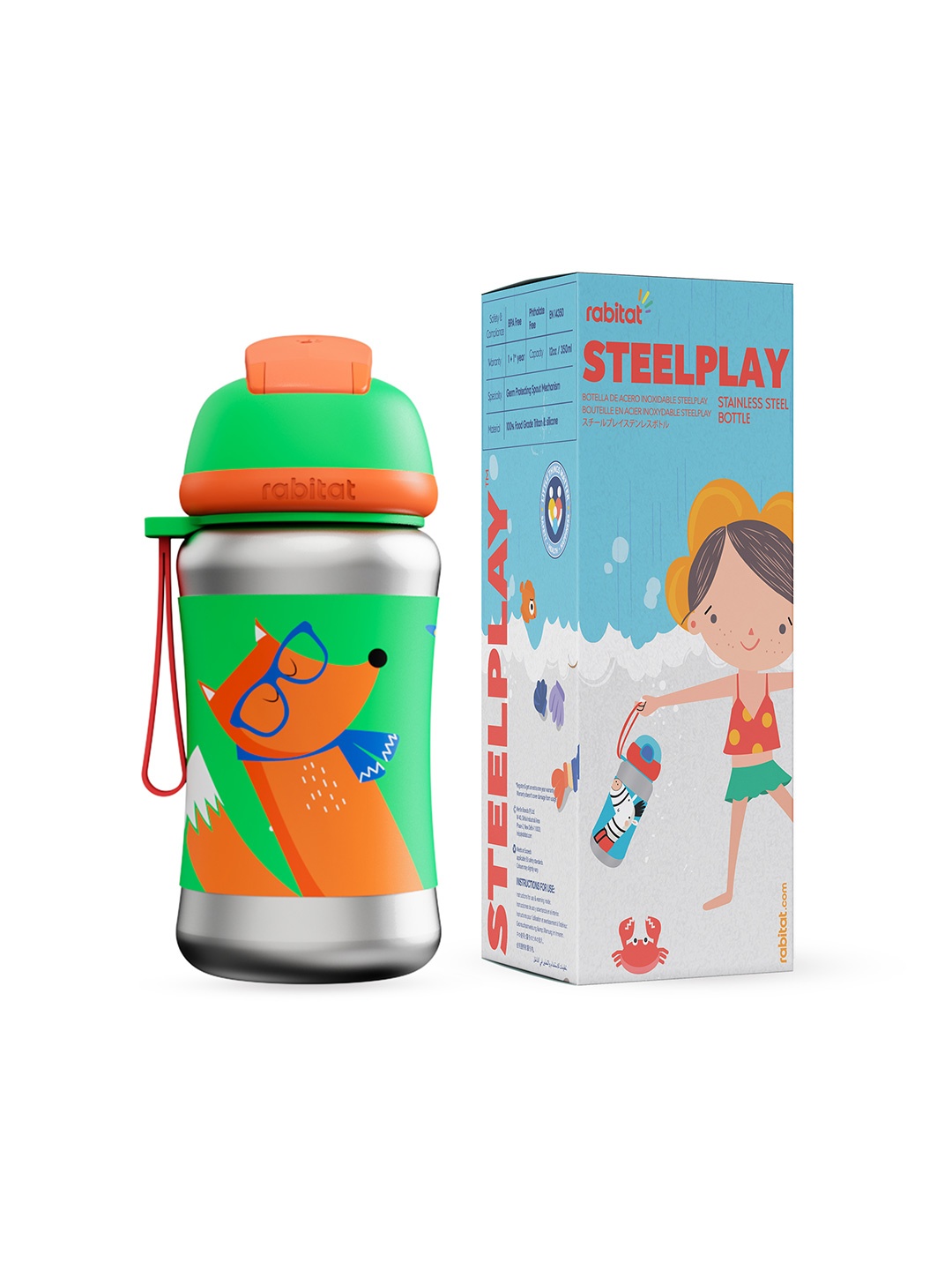 

Rabitat Kids Green & Yellow Printed Sipper Water Bottle