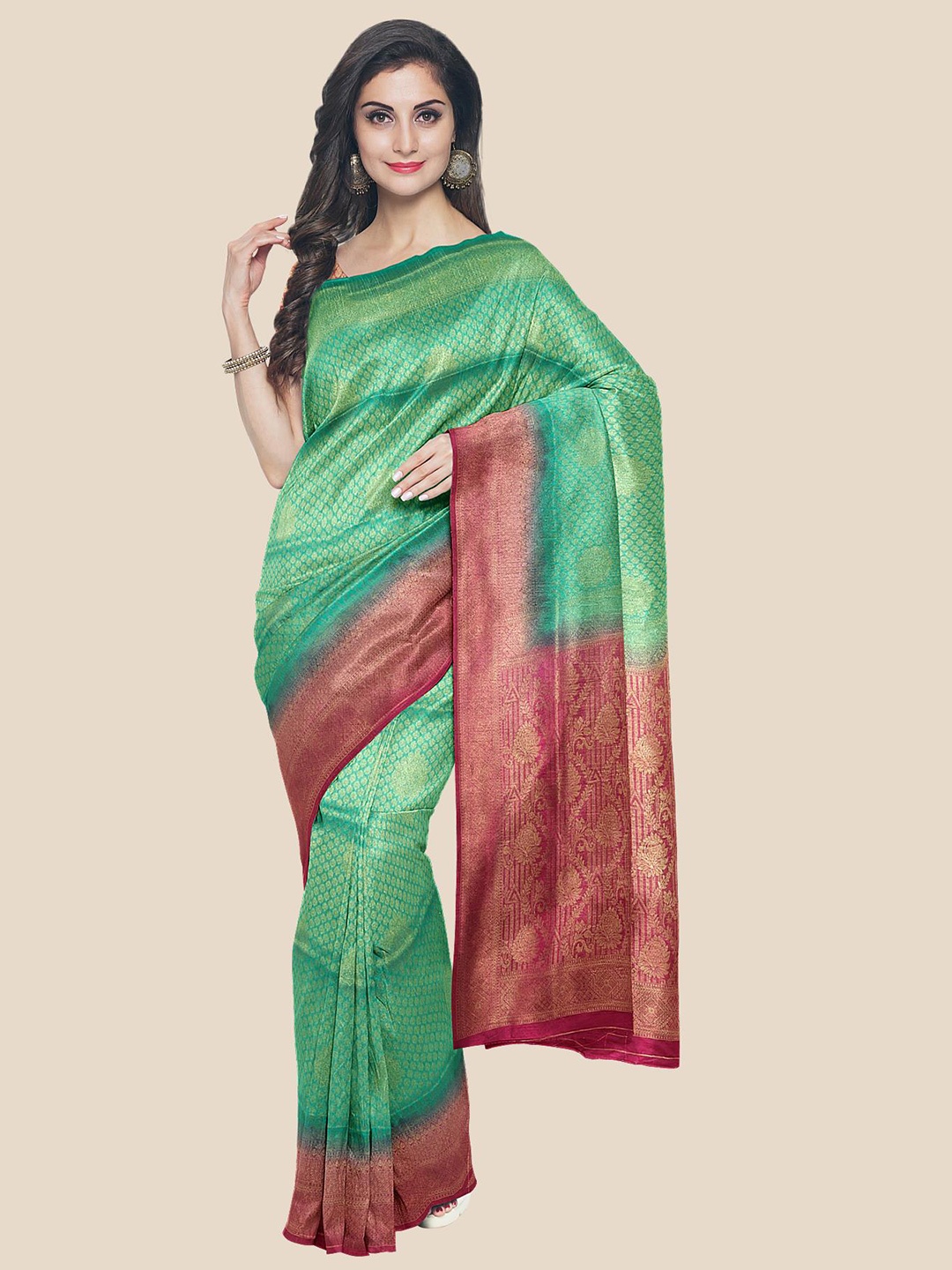 

Kalamandir Green & Maroon Silk Blend Banarasi Saree