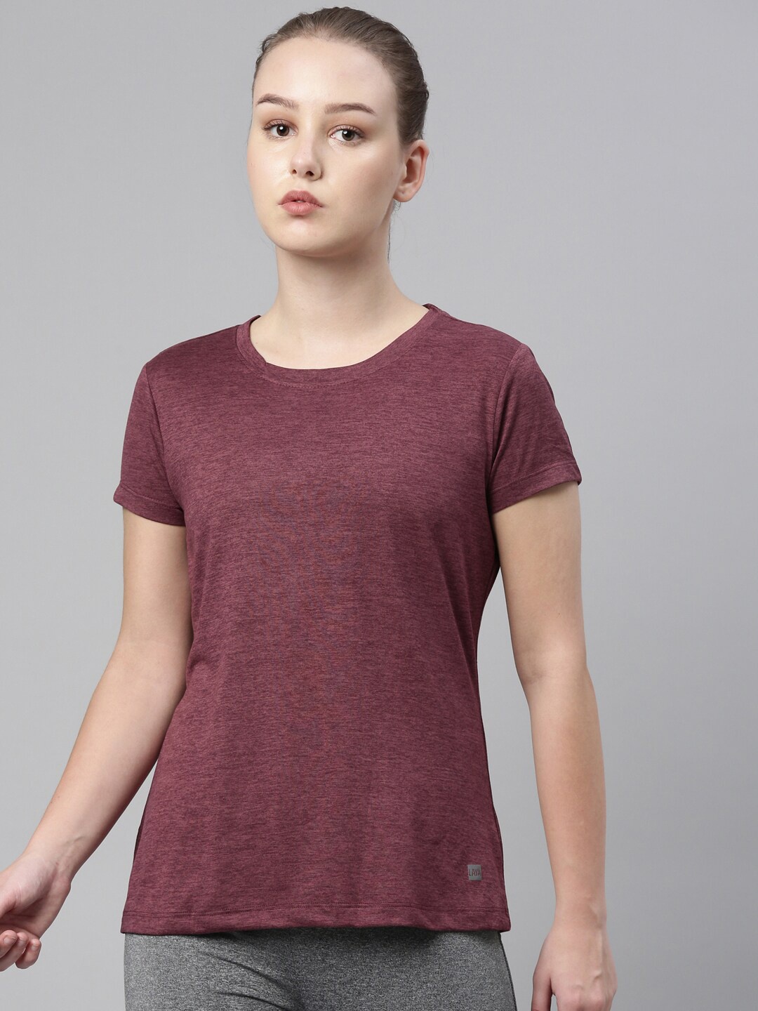 

LAYA Women Maroon Training or Gym T-shirt