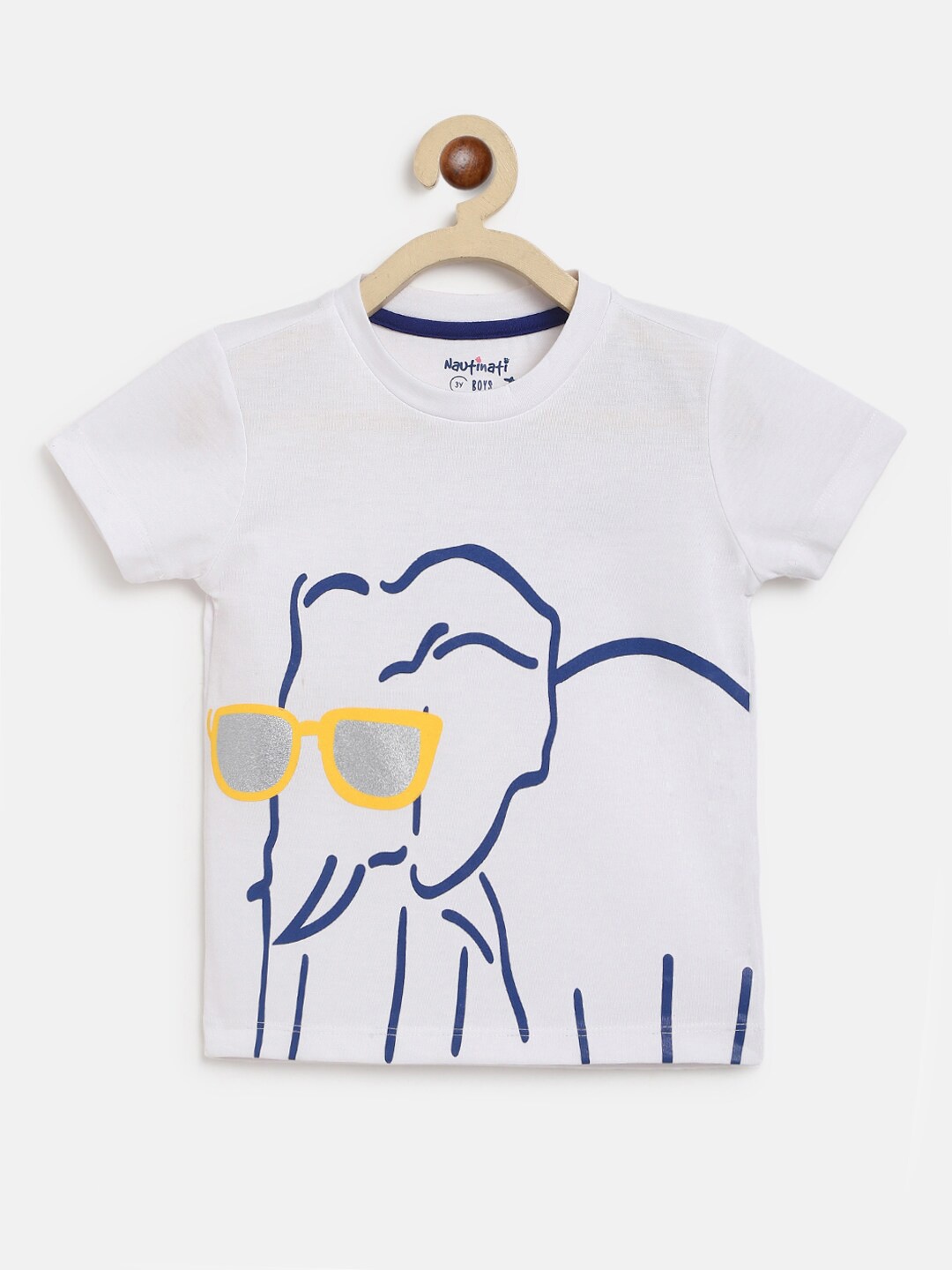 

Nauti Nati Boys White Printed Applique T-shirt