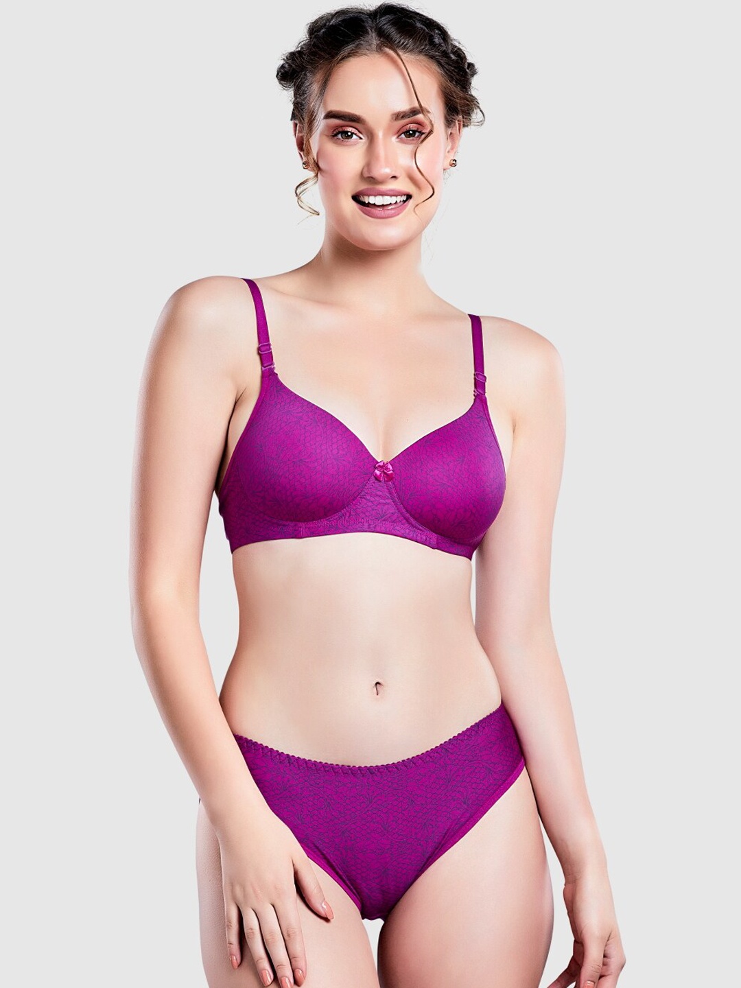 

Lady Love Women Purple Self-Designed Lingerie Set LLSET9045