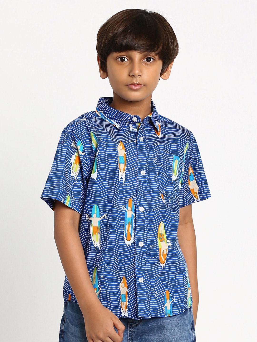 

MANET Boys Blue Classic Printed Casual Shirt