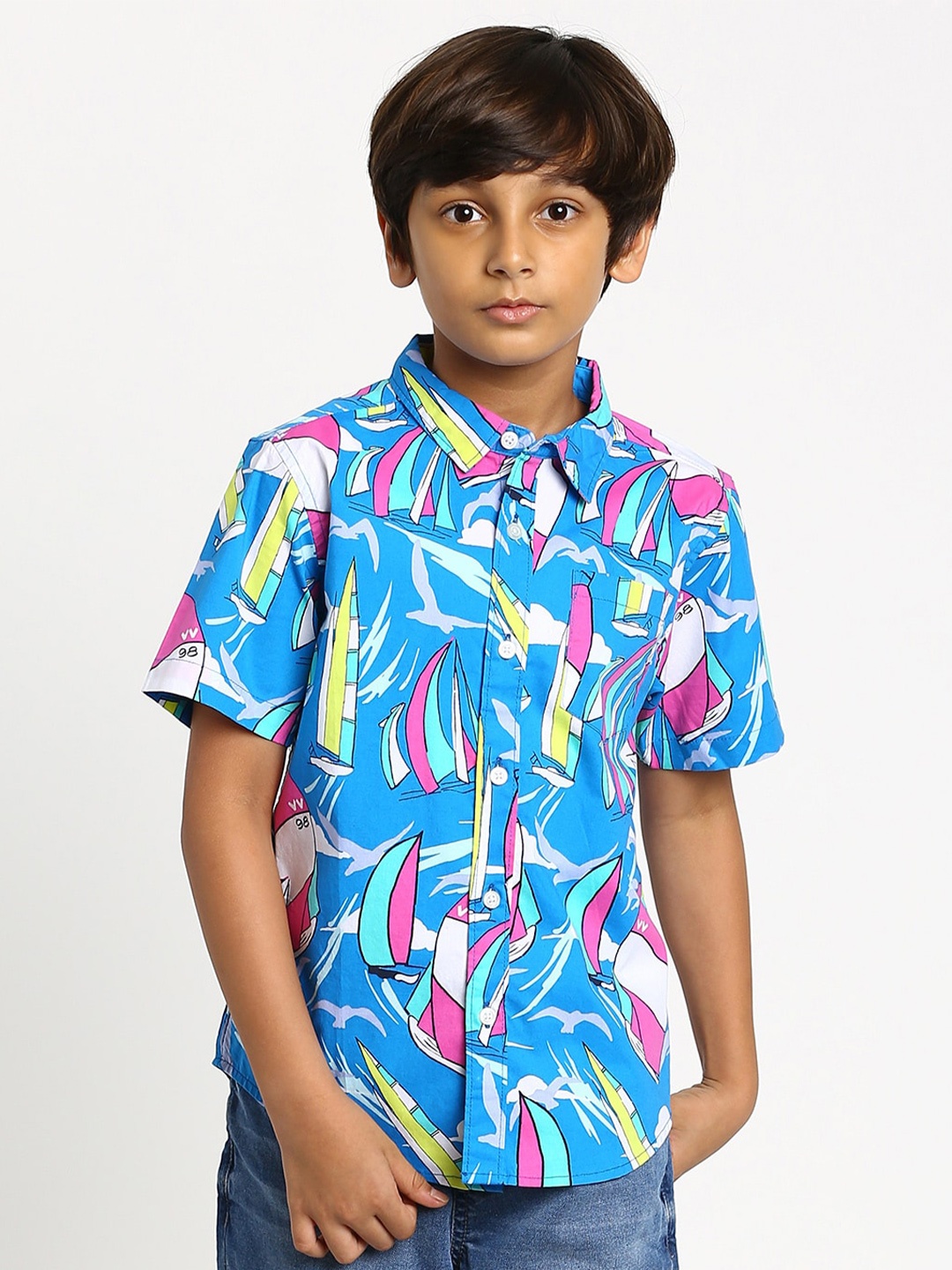 

MANET Boys Blue Classic Printed Casual Shirt