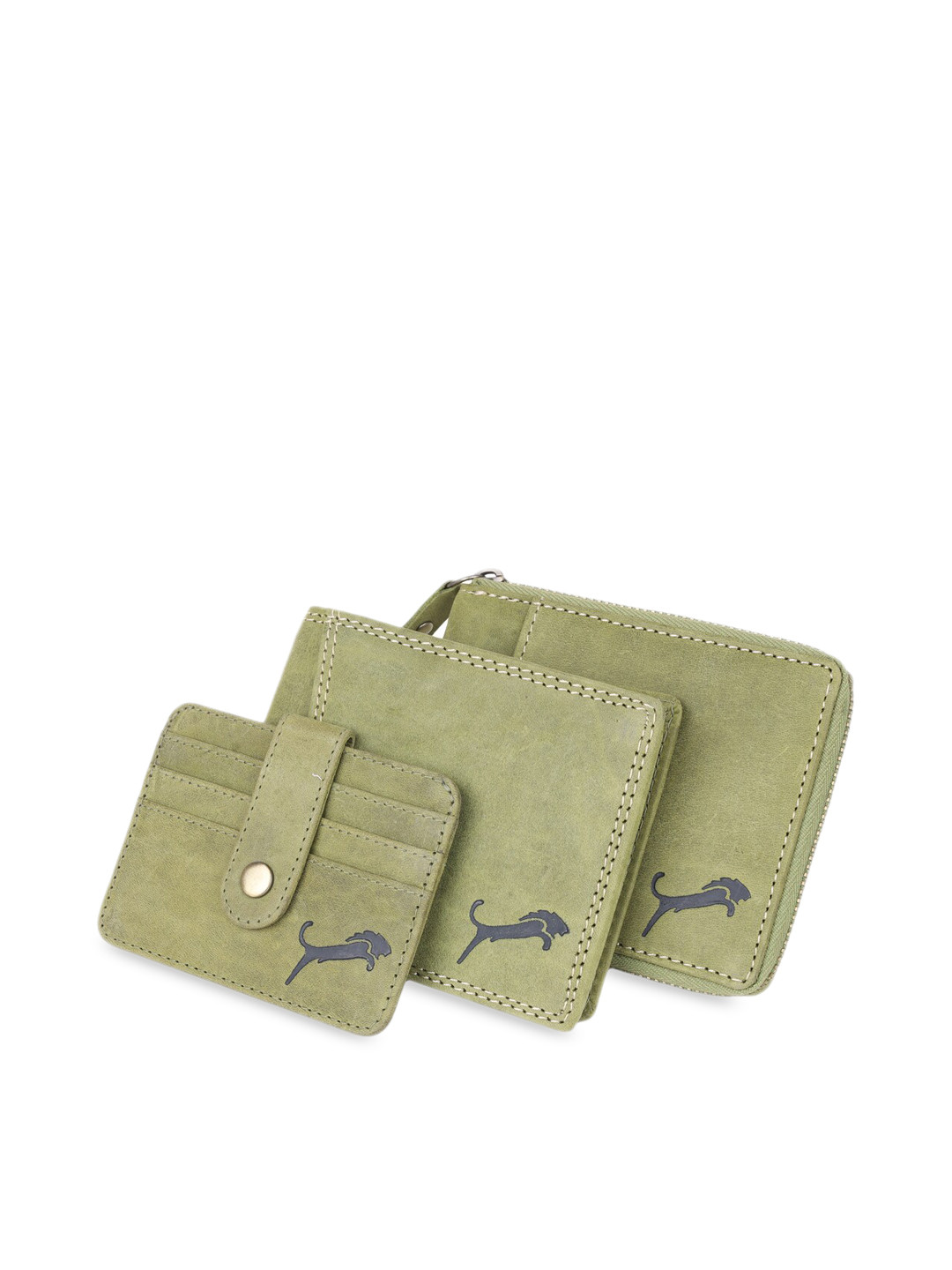 

WILD EDGE Olive-Green Solid Genuine Leather Accessory Gift Set