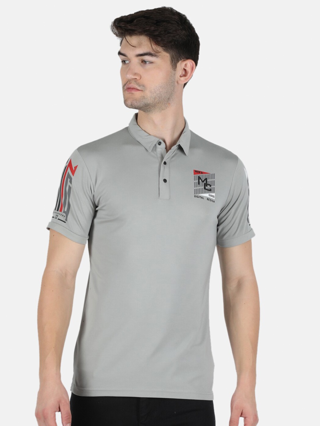 

Monte Carlo Men Grey Mandarin Collar T-shirt