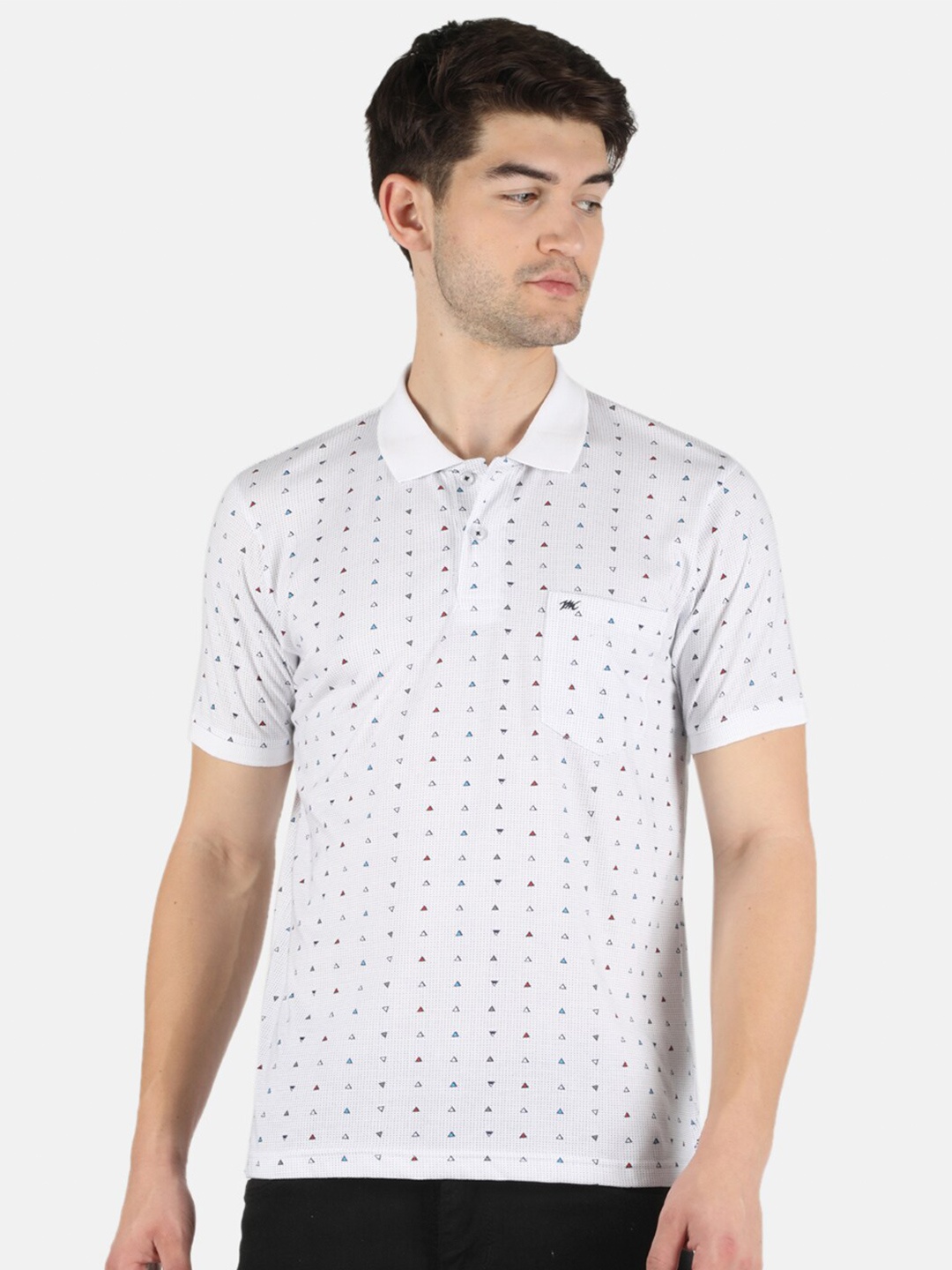 

Monte Carlo Men White Printed Polo Collar T-shirt