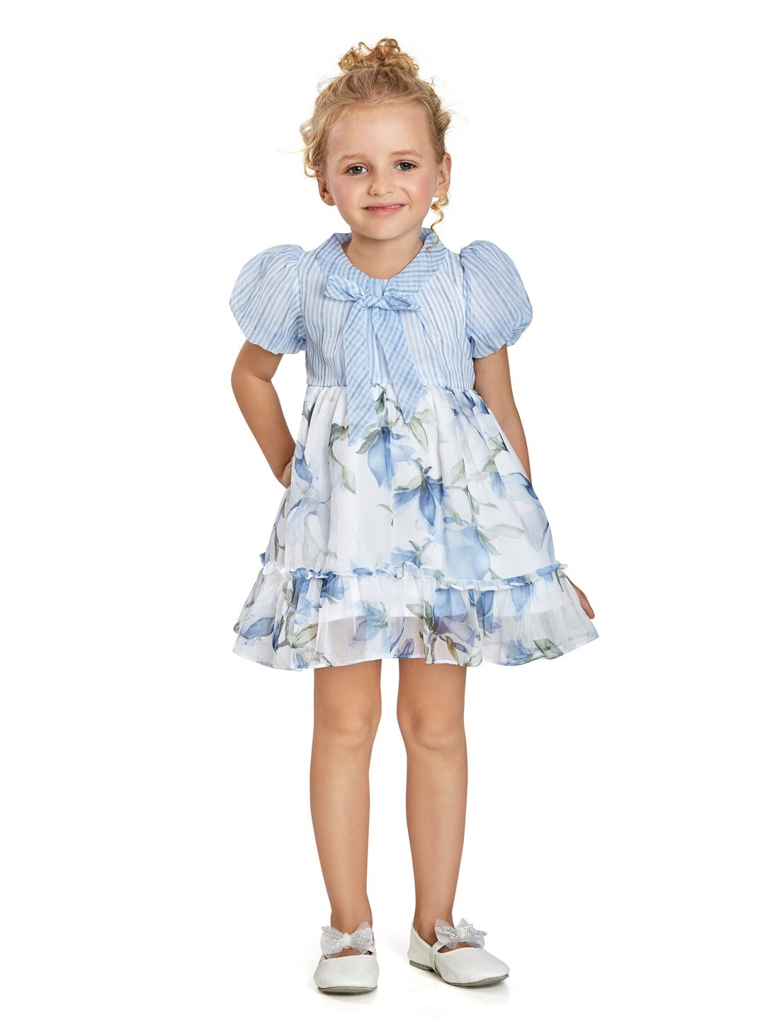 

Peppermint Blue Floral Chiffon A-Line Dress