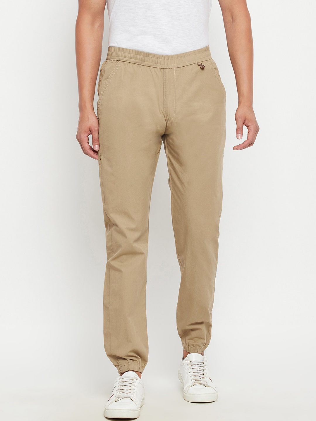 

Okane Men Camel Brown Solid Cotton Track Pants