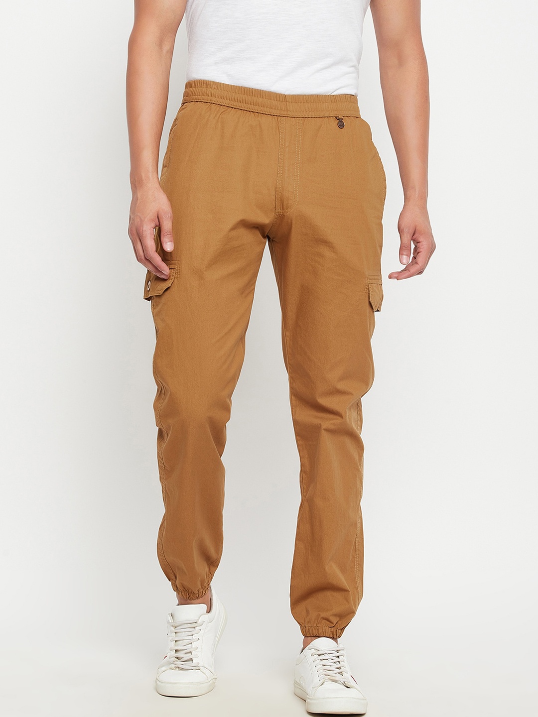 

Okane Men Tan-Brown Solid Cotton Joggers