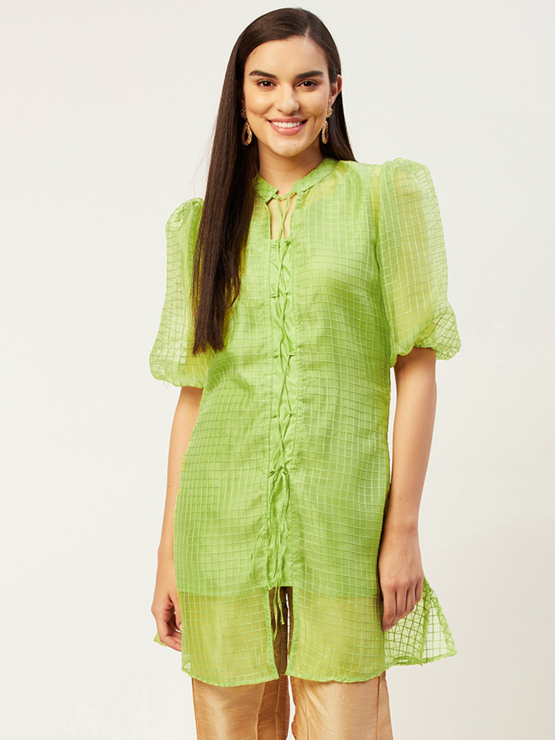 

KHUMAAR Shuchi Bhutani Green Checked Kurti