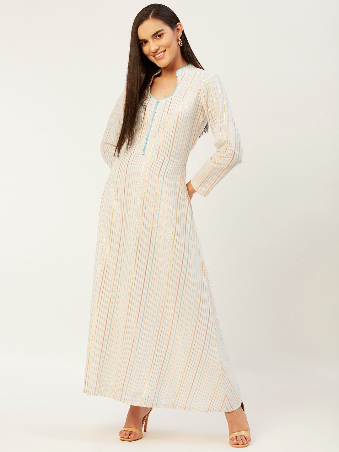 

KHUMAAR Shuchi Bhutani Women White Striped Kurta