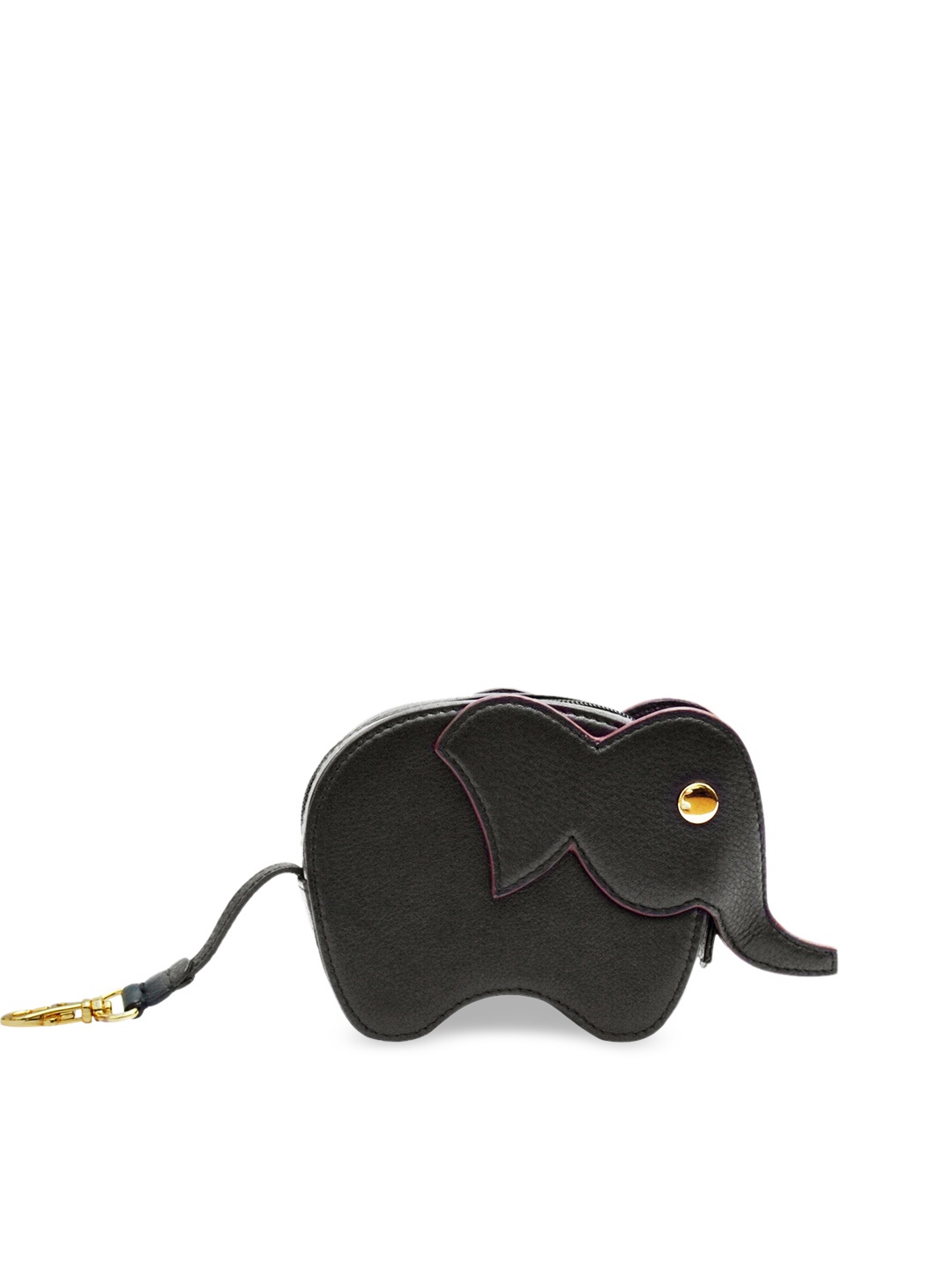 

IMMRI Women Black Solid Leather Hathi Batua Waist bag & Belt
